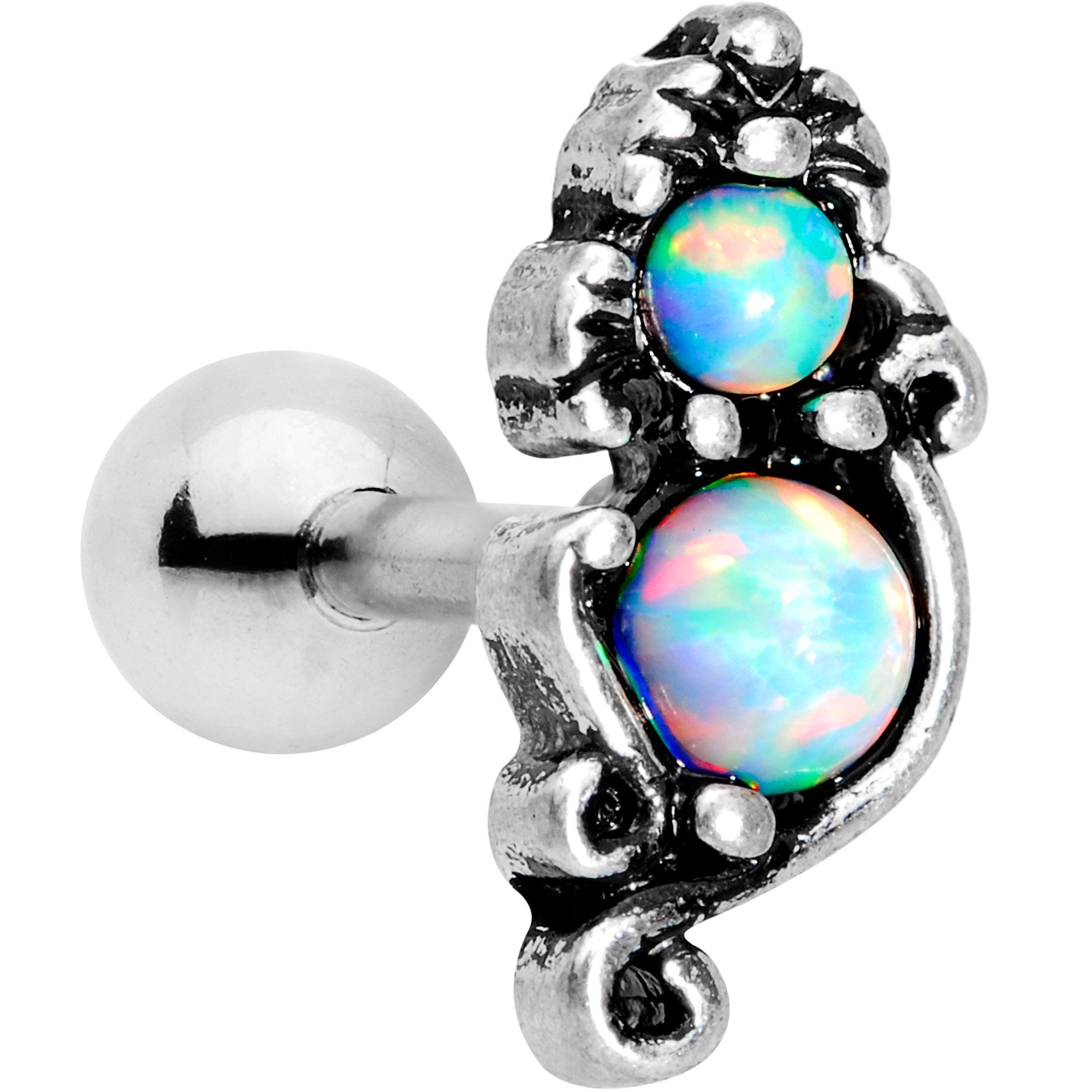 16G 1/4 White Synthetic Opal Chunk Tragus Cartilage Earring