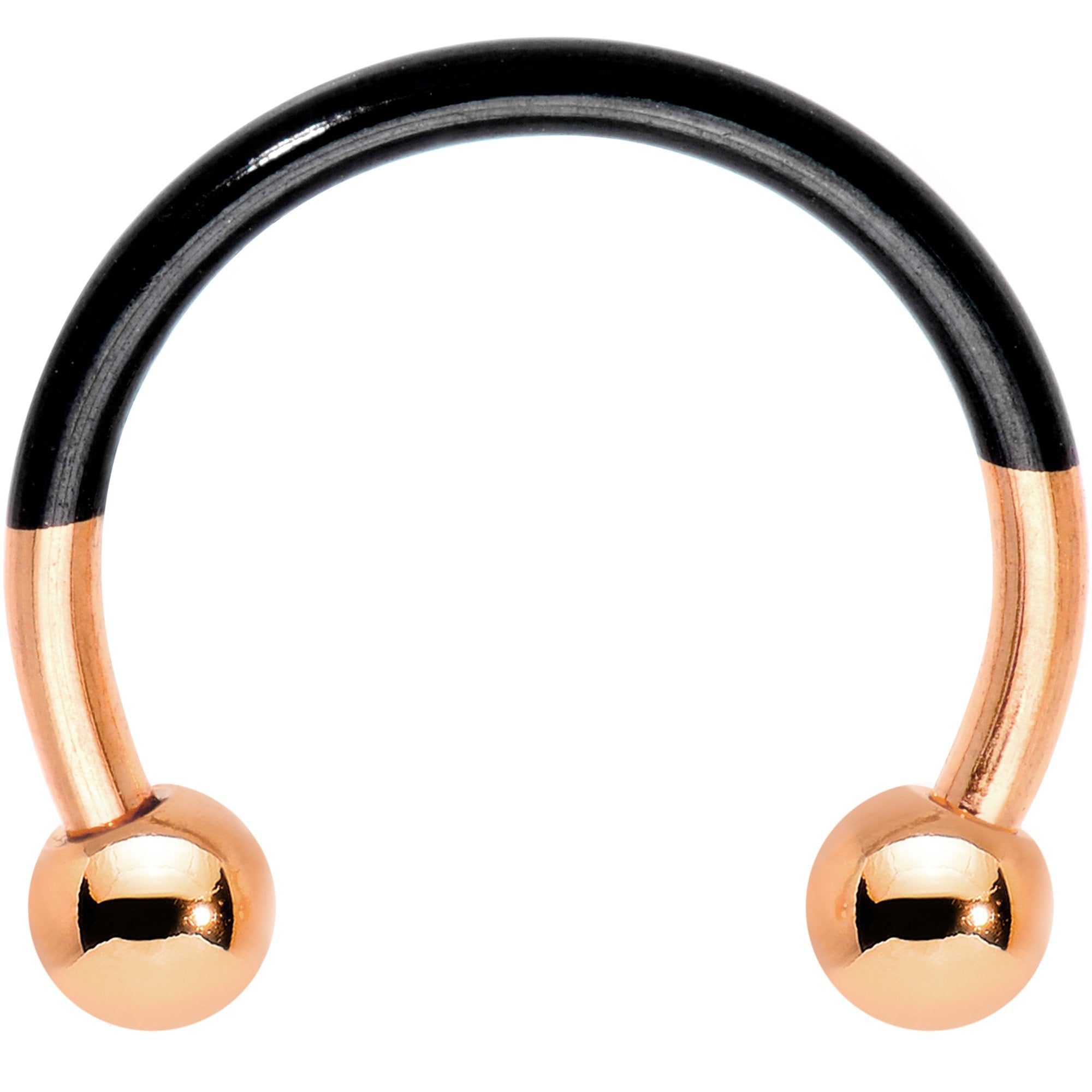 16G 3/8 Rose Gold Tone Black Two Tone Horseshoe Circular Barbell