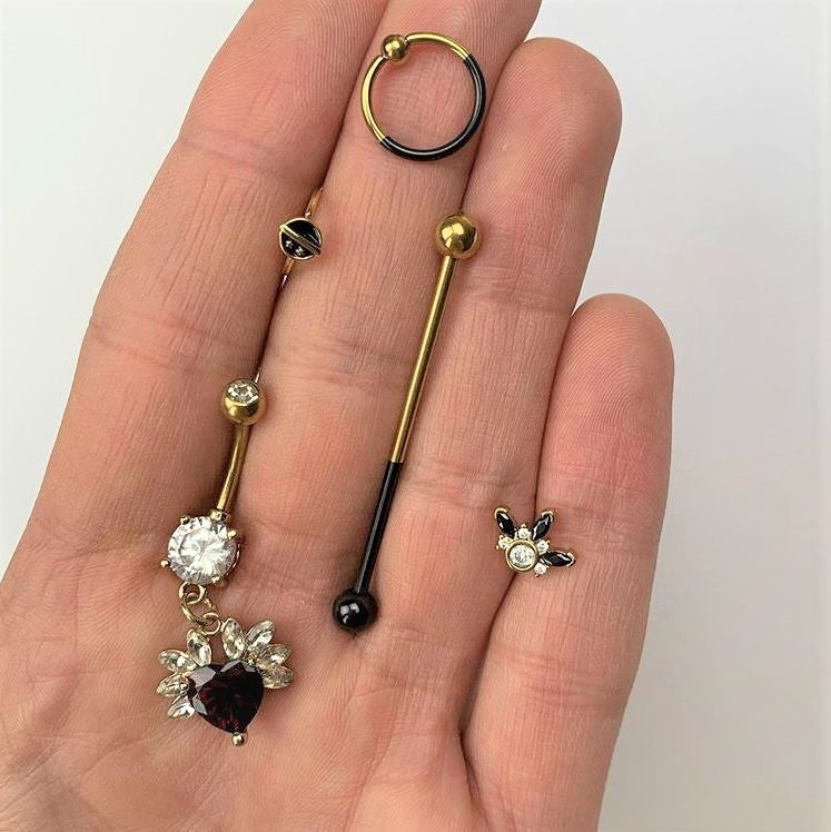 14G Black and Gold Tone Two Tone Industrial Barbell 38mm