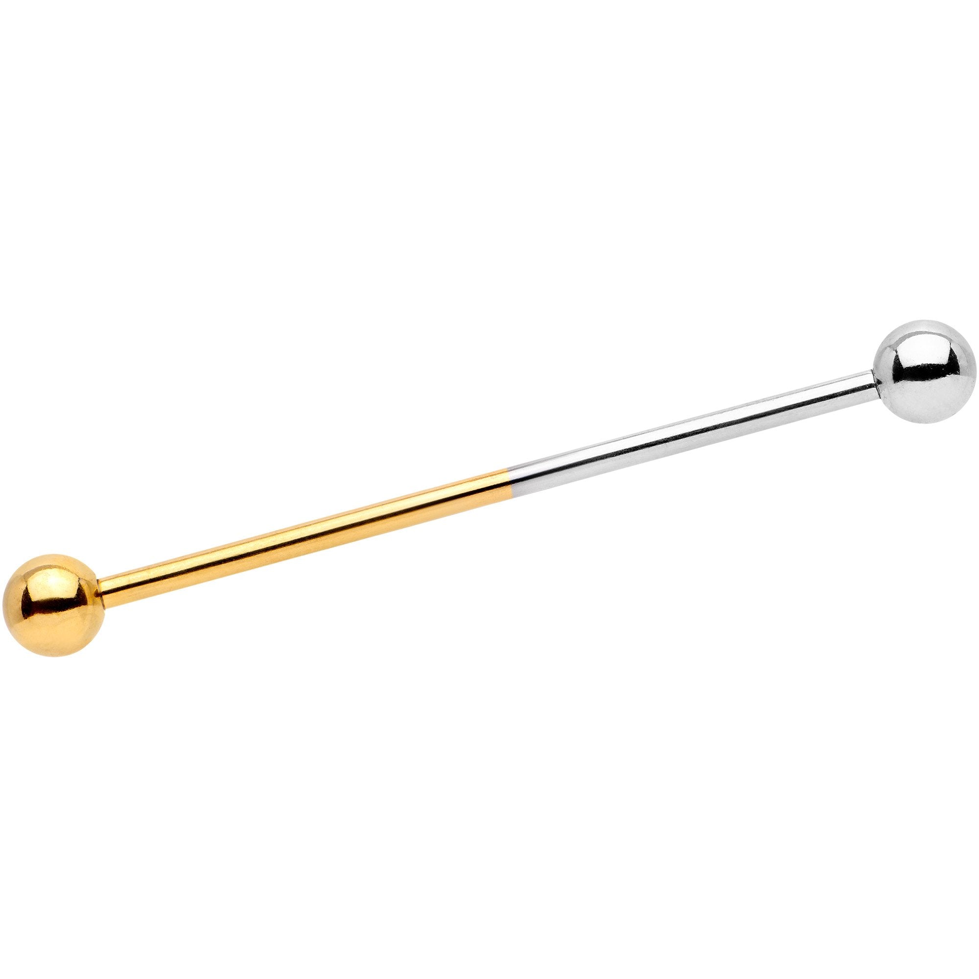 14G Gold Tone and Steel Two Tone Industrial Barbell 38mm