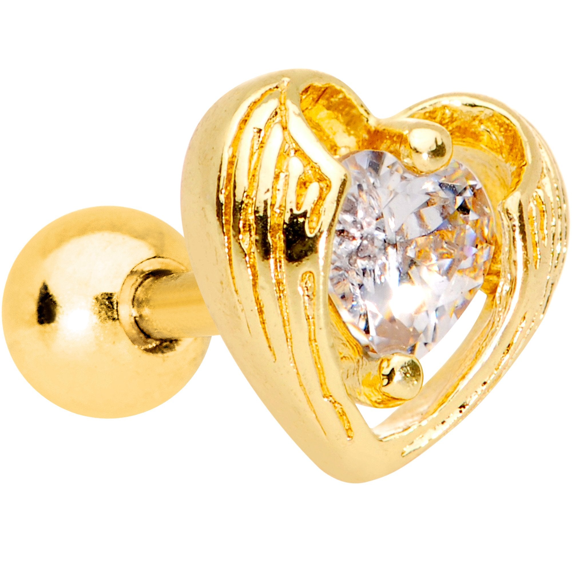 Clear CZ Gem Gold Plated Hugged Heart Cartilage Tragus Earring