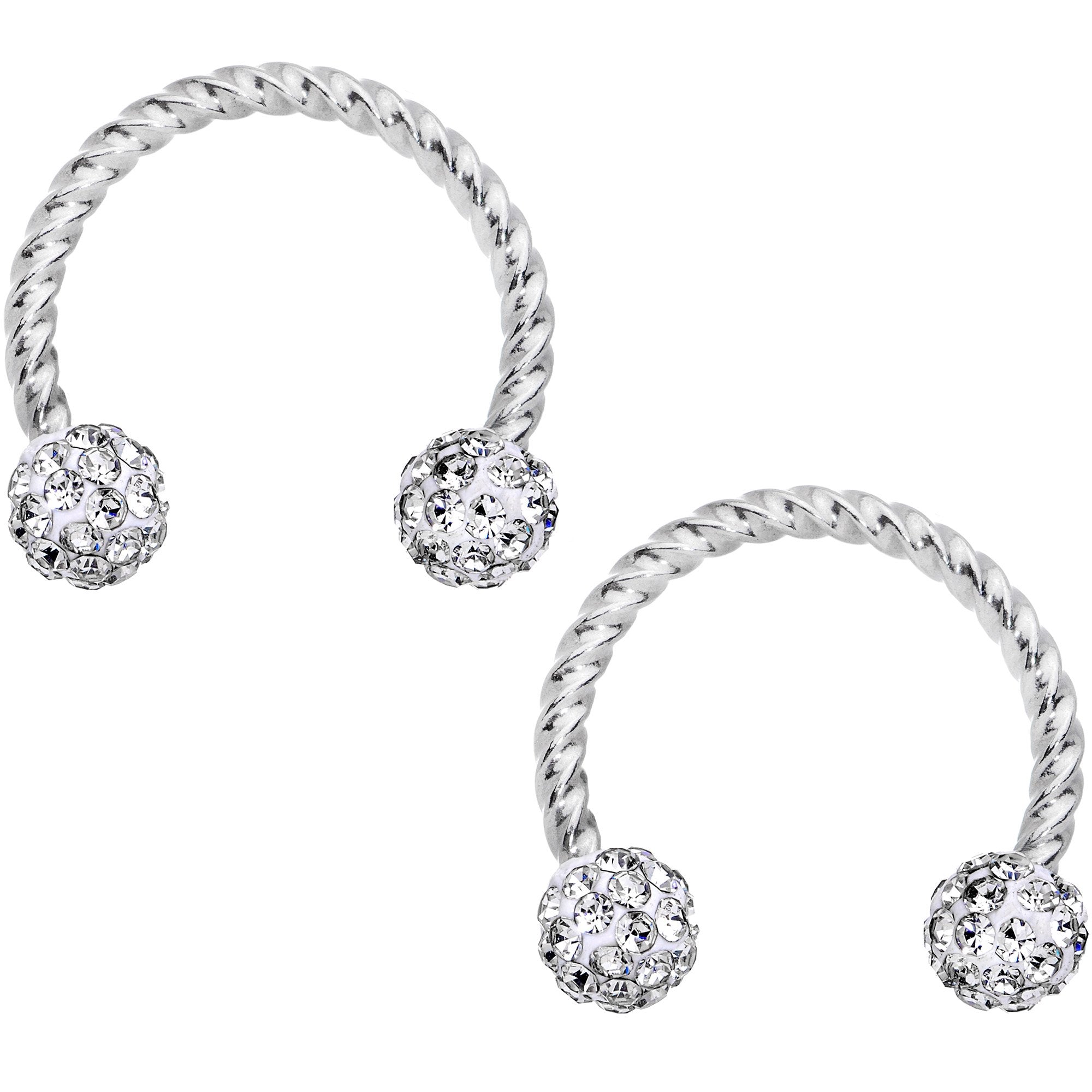 14G Clear Gem Cluster Twisted Horseshoe Barbell Nipple Ring Set