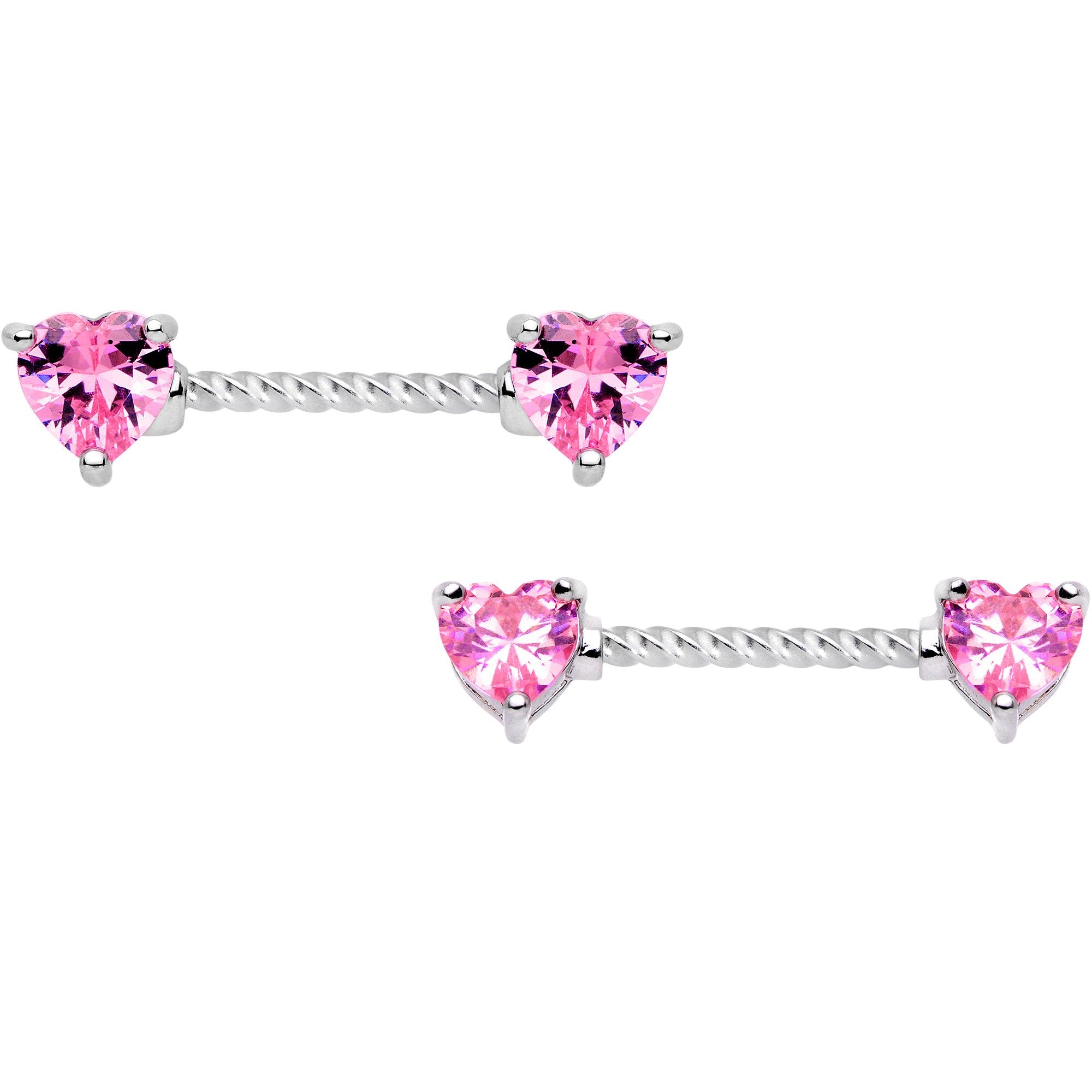14G Pink CZ Gem Heart Twisted BCR Ring Barbell Nipple Ring Set