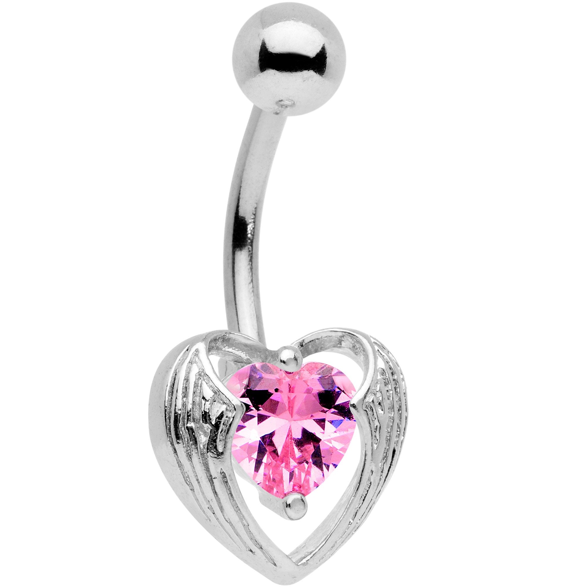 Pink CZ Gem Hugged Heart Belly Ring