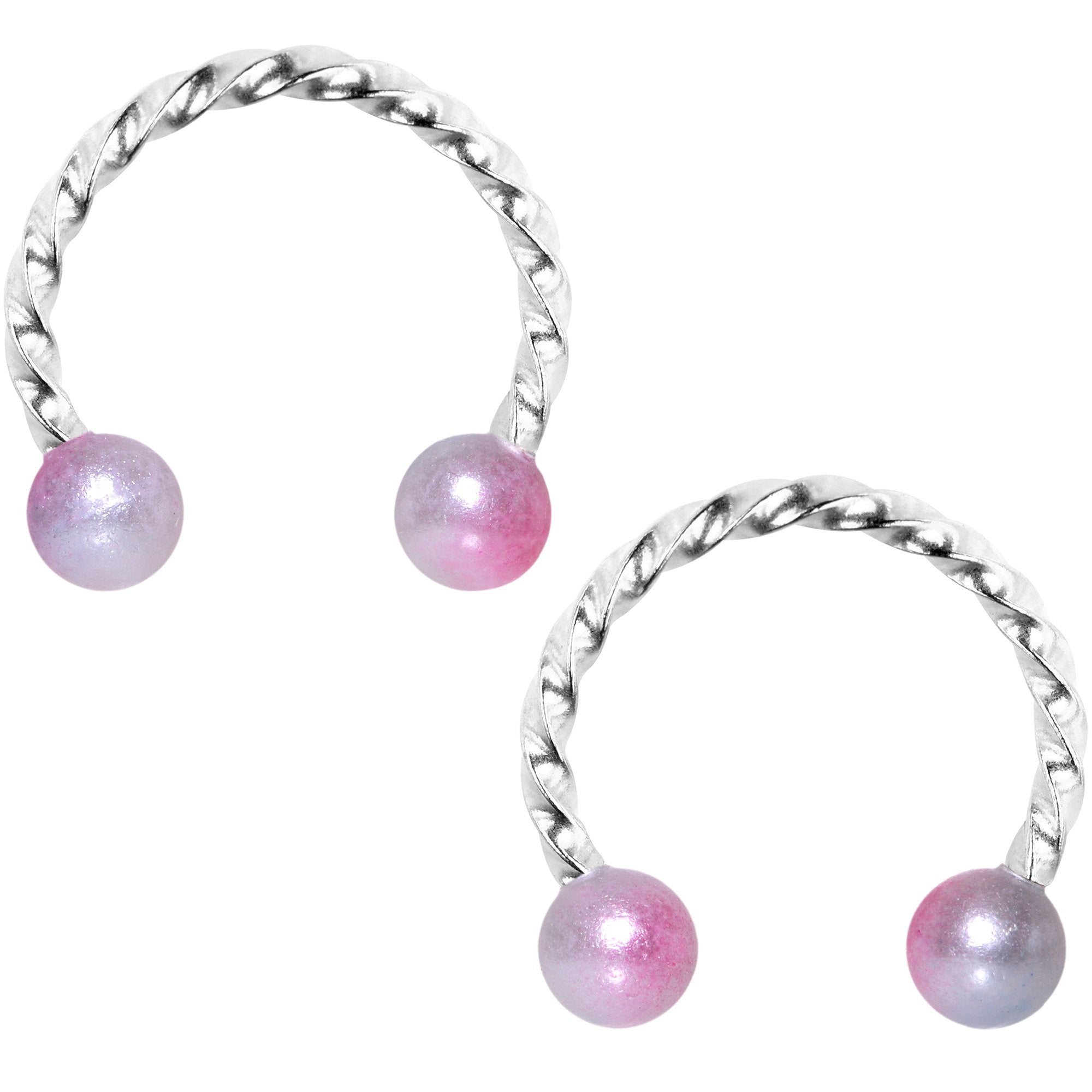 14G Pink Purple Twisted Horseshoe Barbell Nipple Ring Set