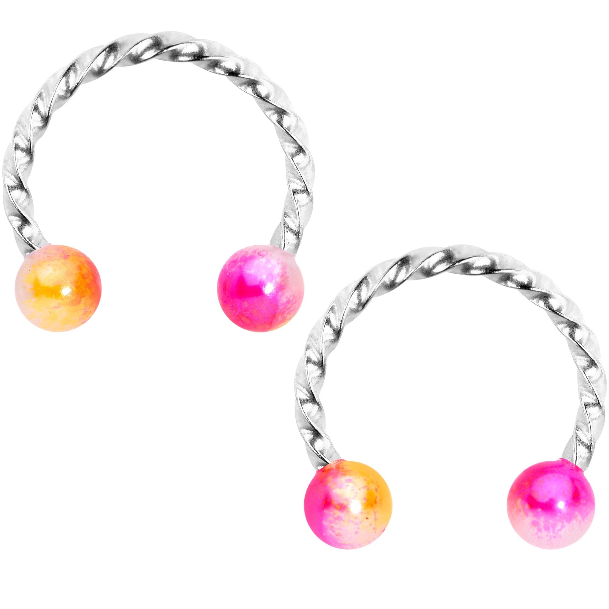 14G Yellow Pink Twisted Horseshoe Barbell Nipple Ring Set