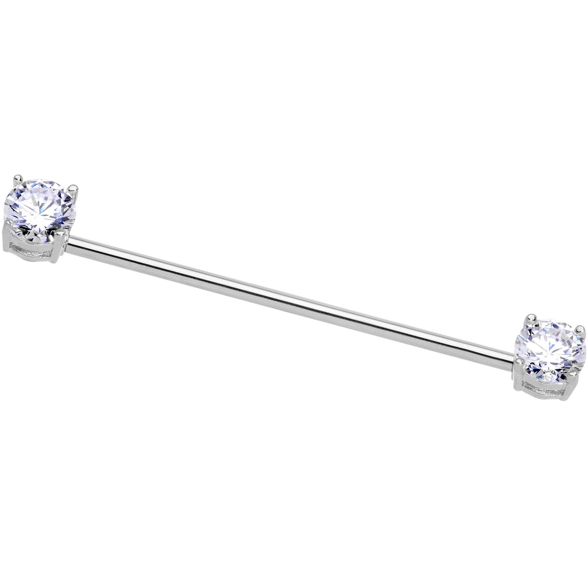 14G Clear CZ Gem End to End Industrial Barbell 38mm