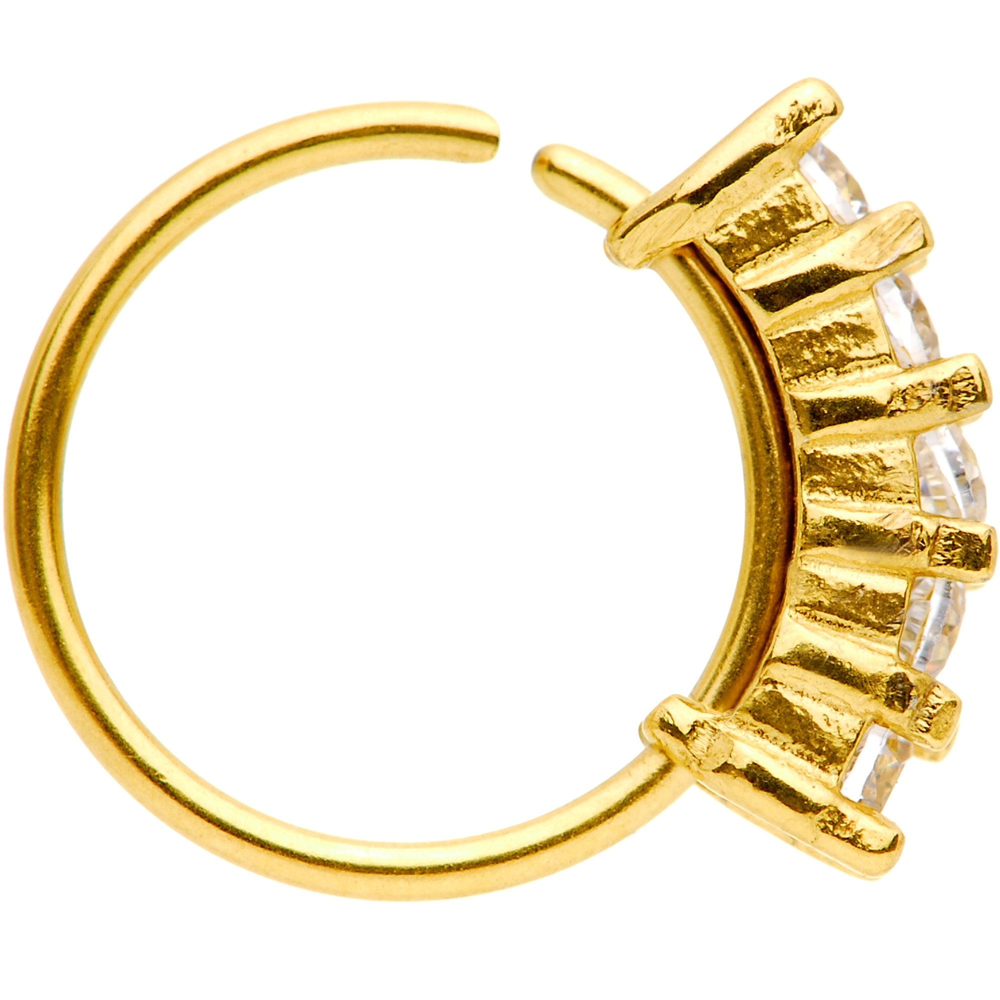 5/16 Clear CZ Gem Gold PVD Royal Crown Tragus Cartilage Earring