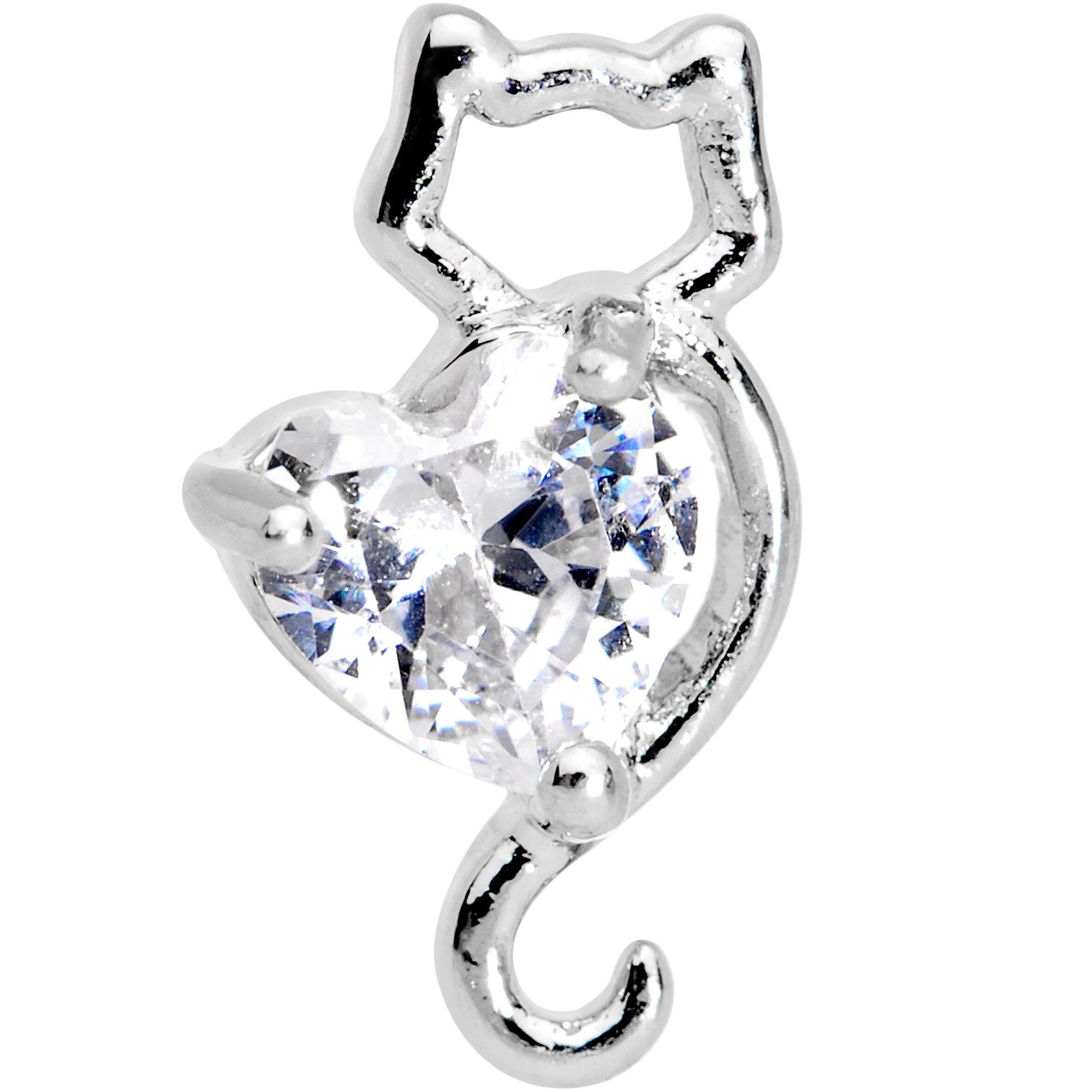 16G 1/4 Clear Gem Heart Kitty Cat Tragus Cartilage Earring