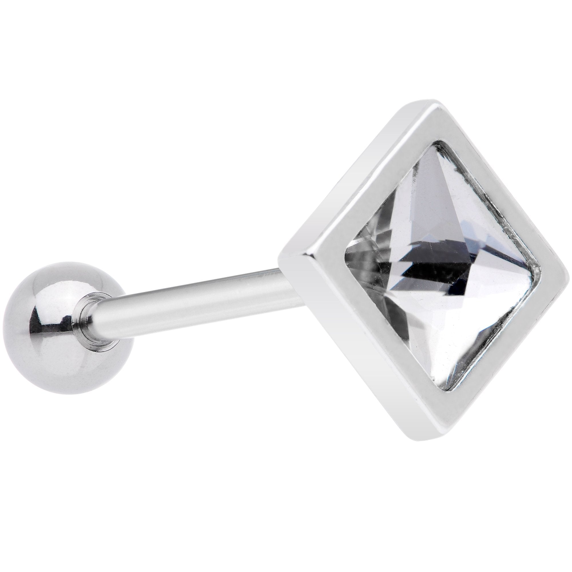 Clear Gem Rhombus Barbell Tongue Ring