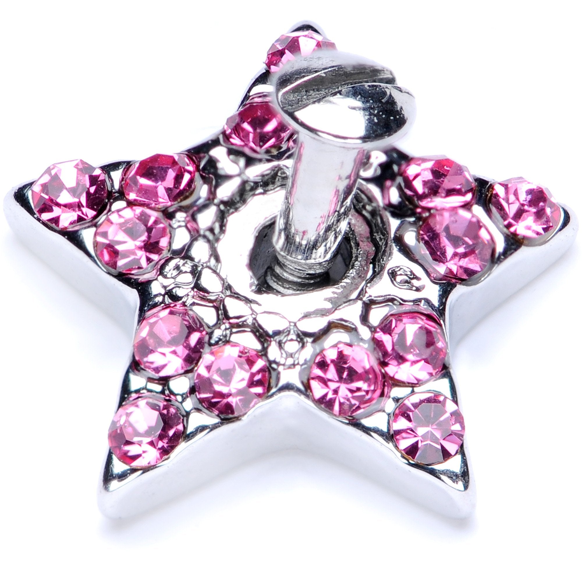 14G Pink Gem 10mm Five Point Star Dermal Top