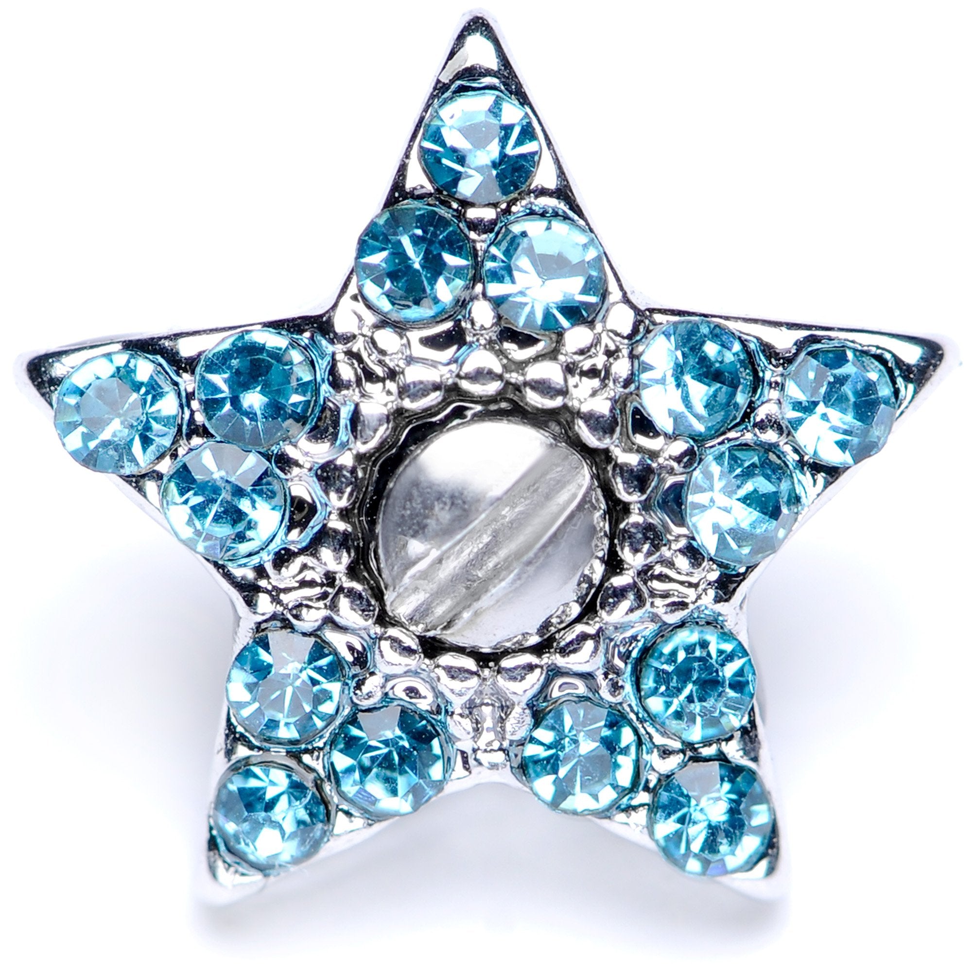 14G Aqua Gem 10mm Five Point Star Dermal Top