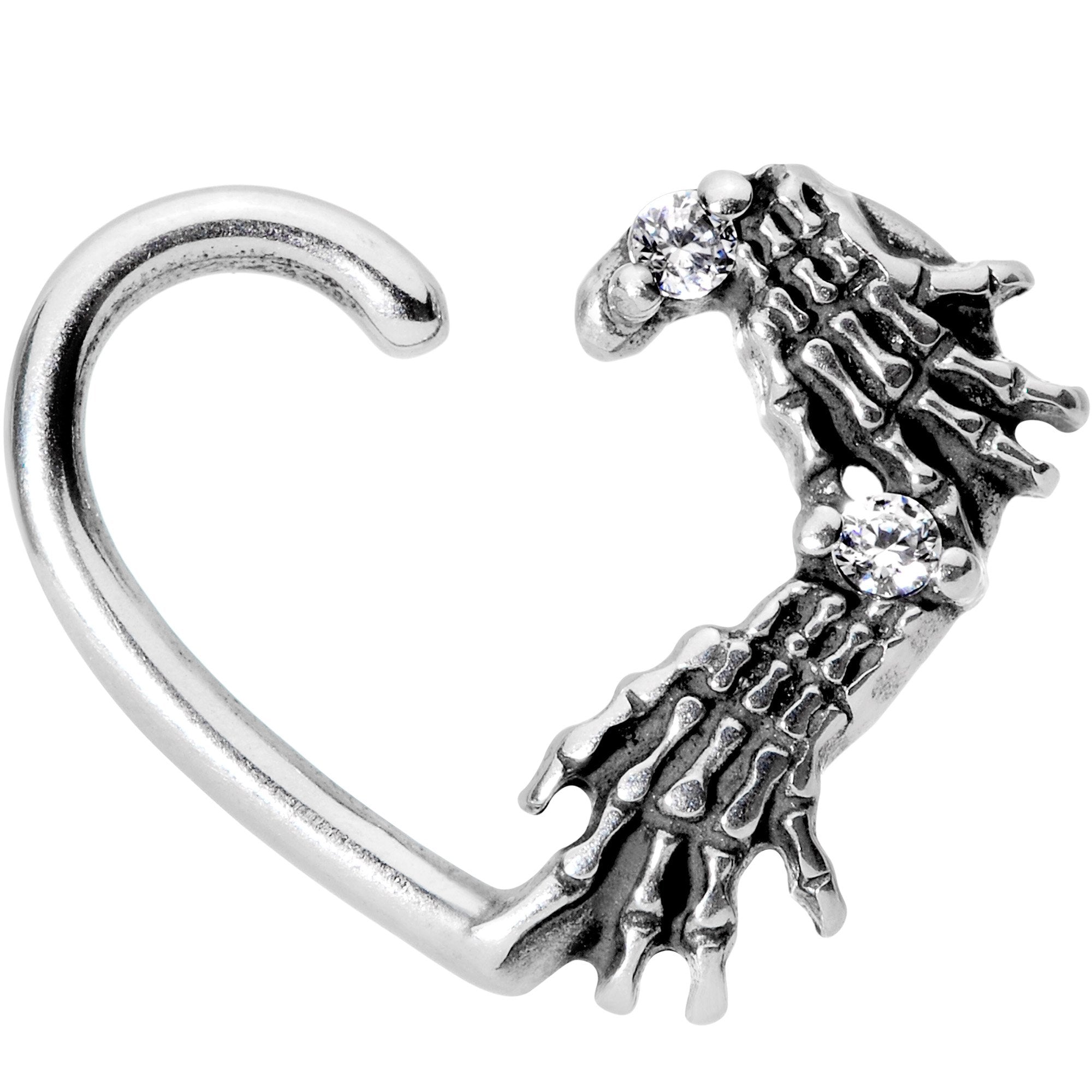Clear CZ Gem Skeletal Hands Left Daith Cartilage Tragus Earring