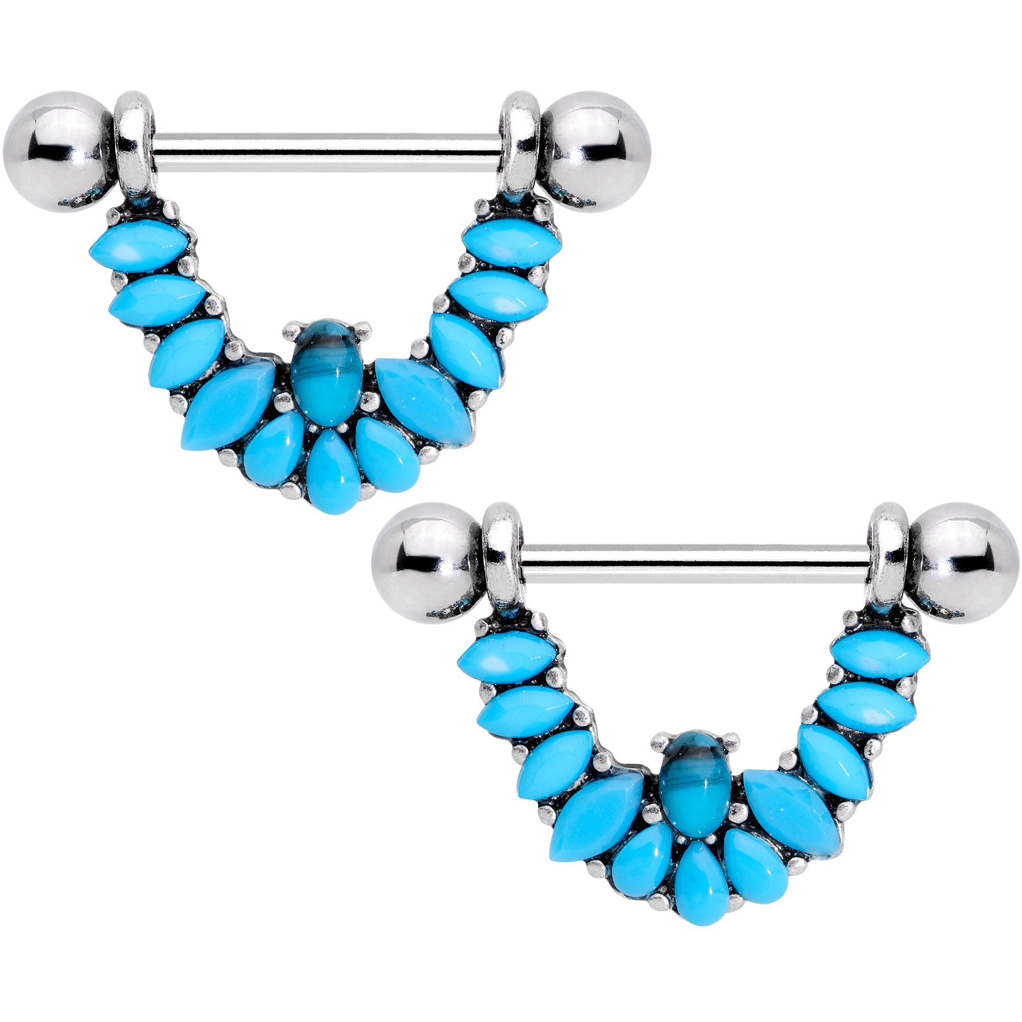 9/16 Southwestern Blue Chip Dangle Barbell Nipple Ring Set