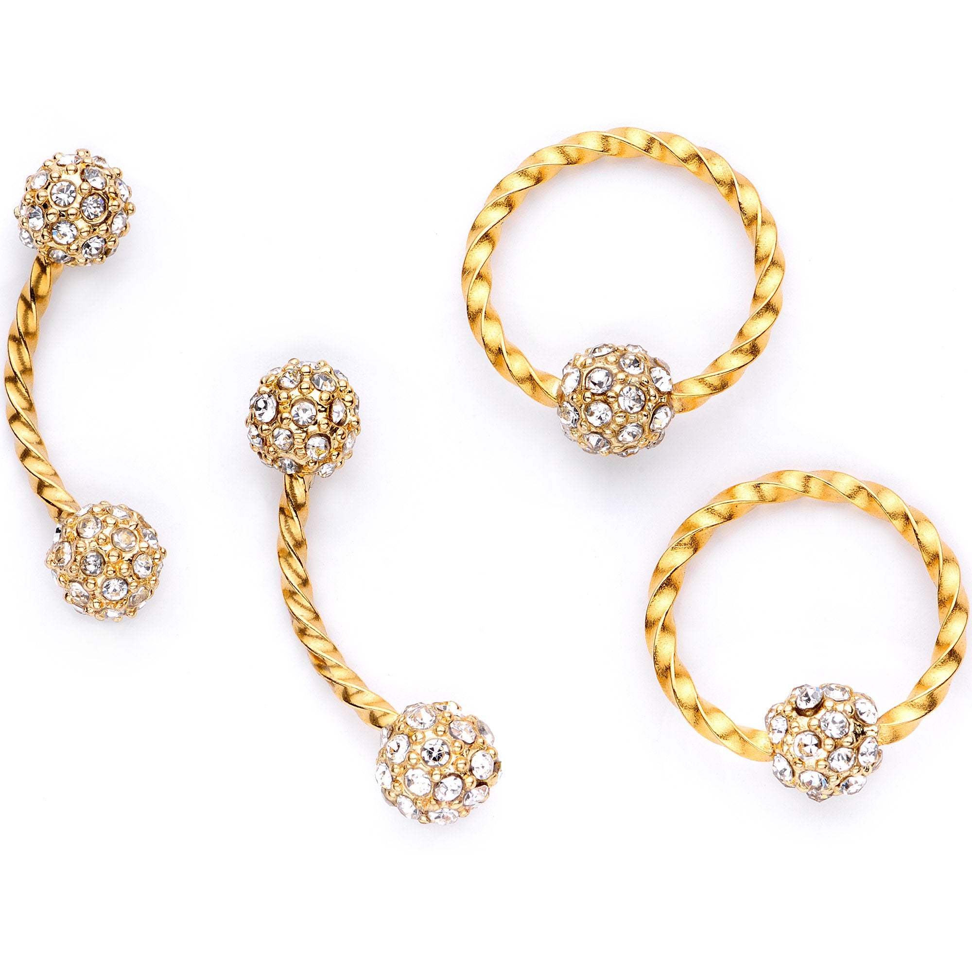 16G Clear Gem Gold Tone Captive Ring Curved Barbell Cartilage Set