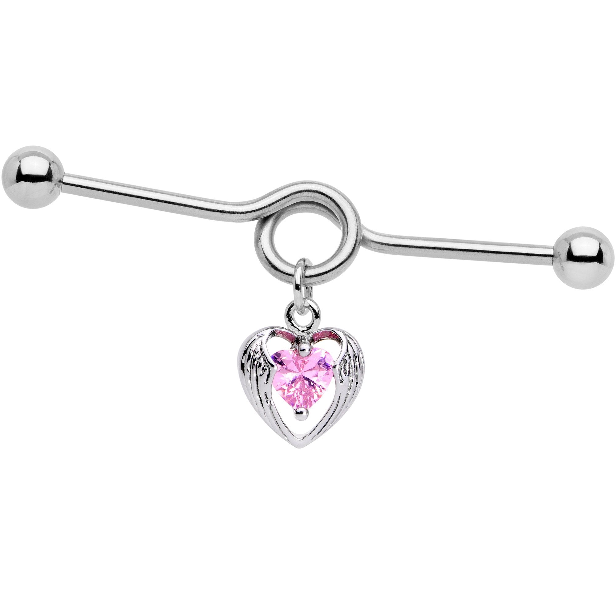 Pink CZ Hugged Heart Industrial Barbell 38mm