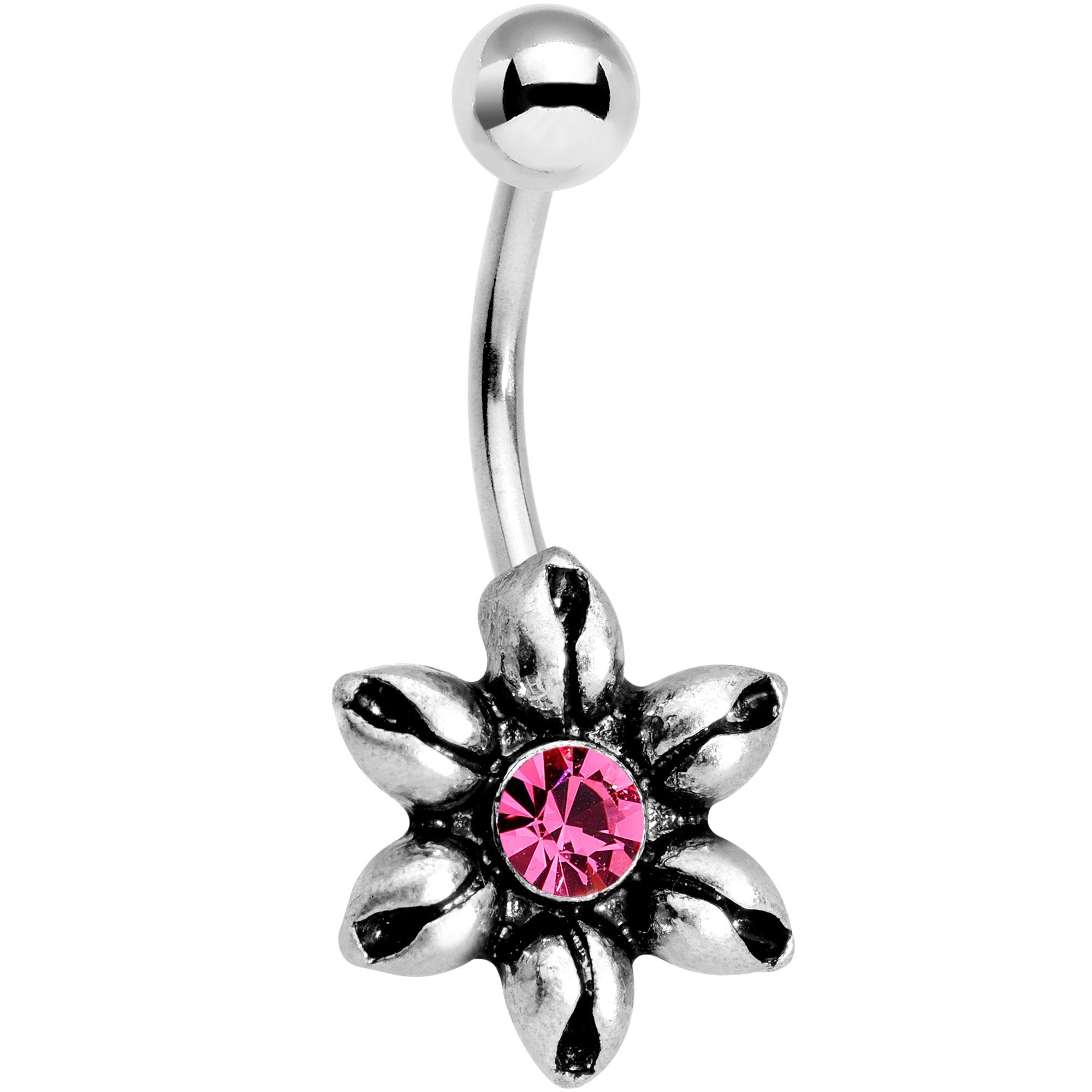 Pink Gem Blooming Flower Belly Ring