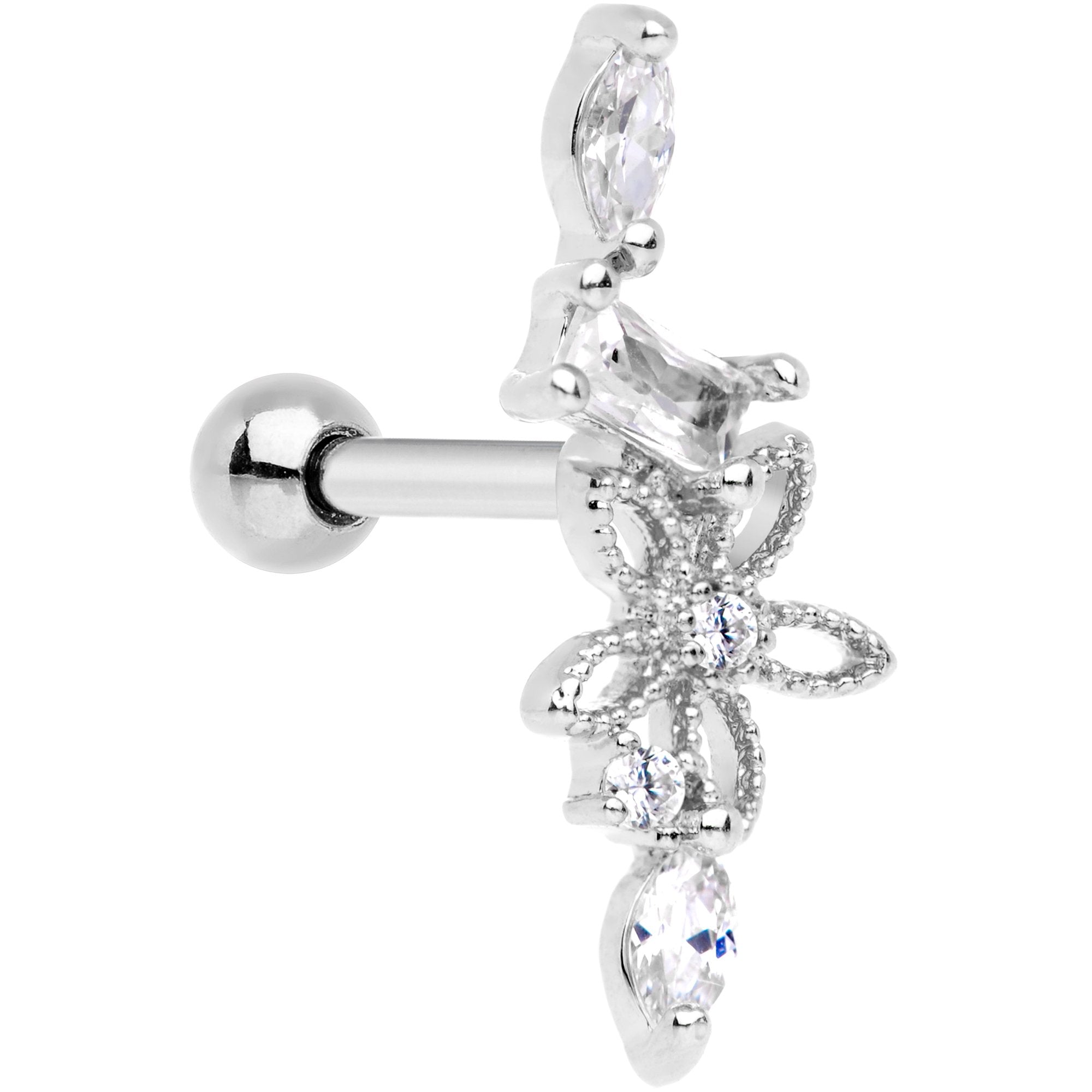 Clear CZ Gem Flower Cascade Cartilage Tragus Earring