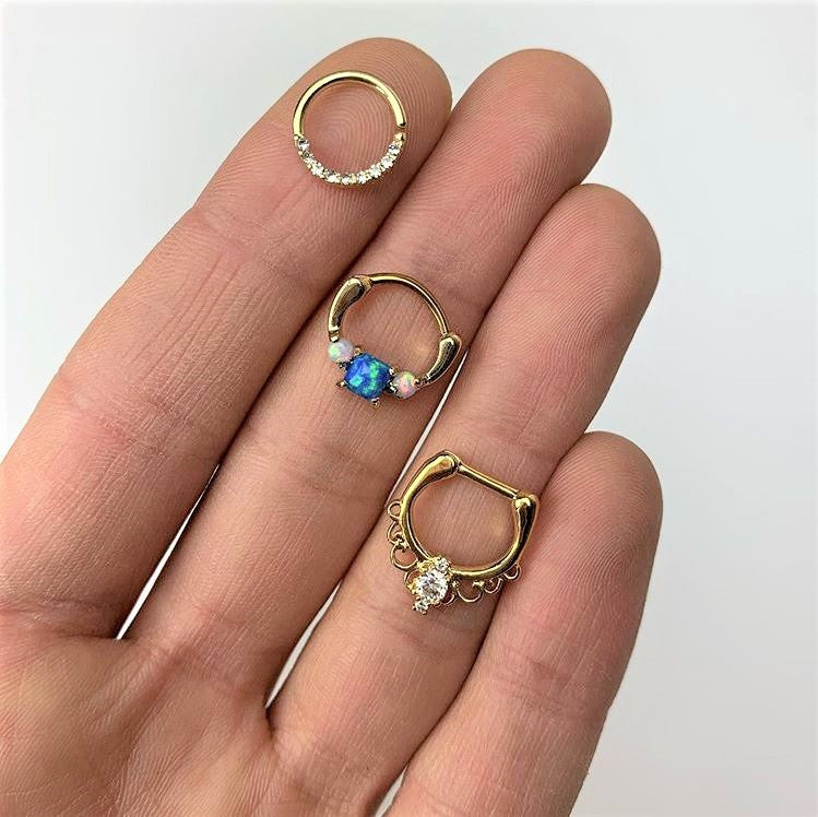 16G Clear CZ Gem Gold Tone Anodized Coronet Septum Clicker