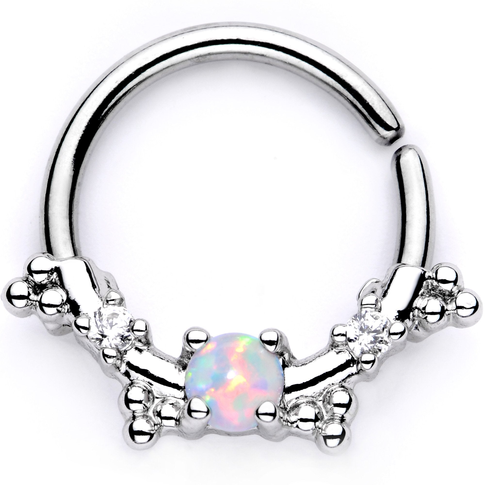 16G 3/8 White Synthetic Opal Luminous Seamless Circular Ring