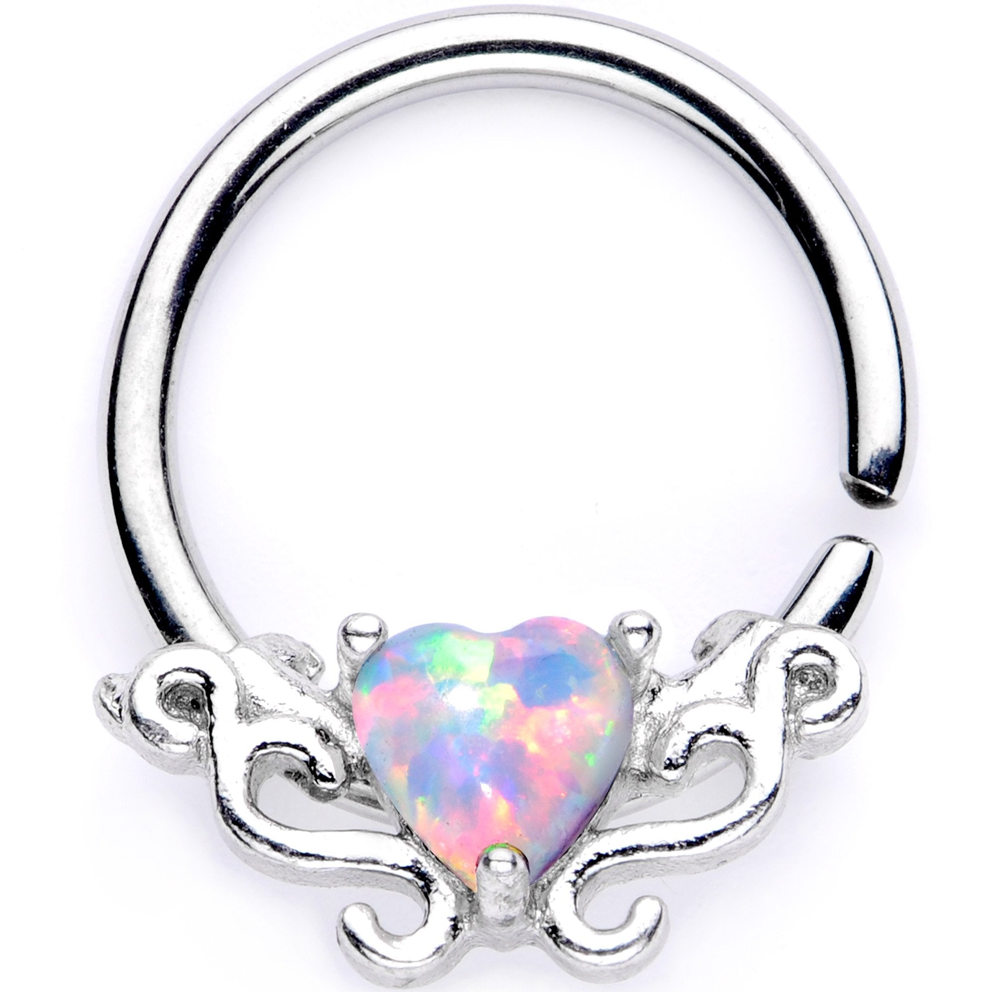 16G 5/16 White Synthetic Opal Bold Heart Seamless Circular Ring
