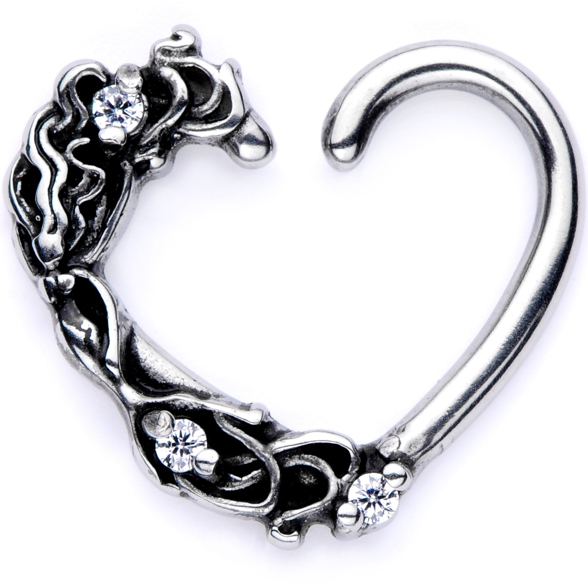 16G 3/8 Clear CZ Gem Flower Garden Right Heart Closure Ring