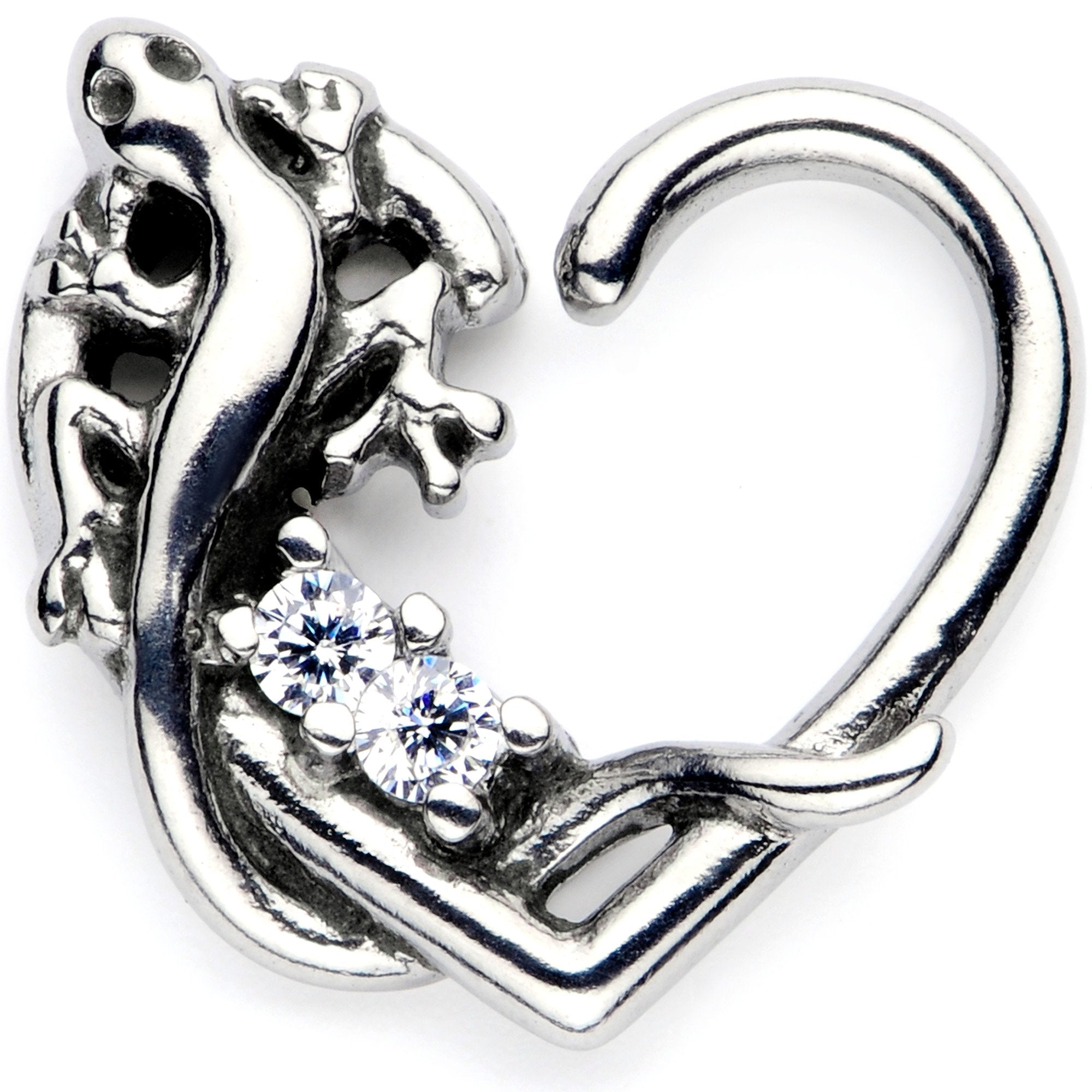 16G 3/8 Clear CZ Gem Lovely Lizard Right Heart Closure Ring