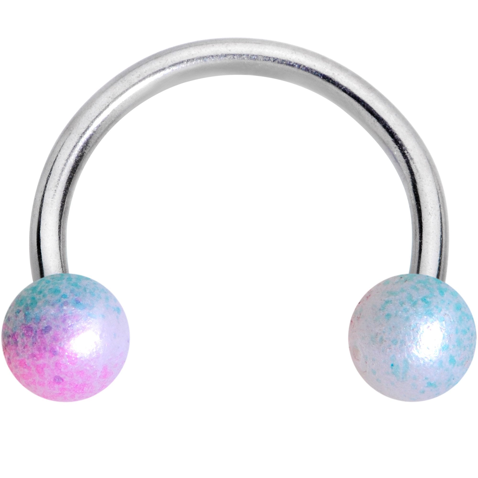 16G 3/8 Teal Pink Pearlescent Horseshoe Circular Barbell