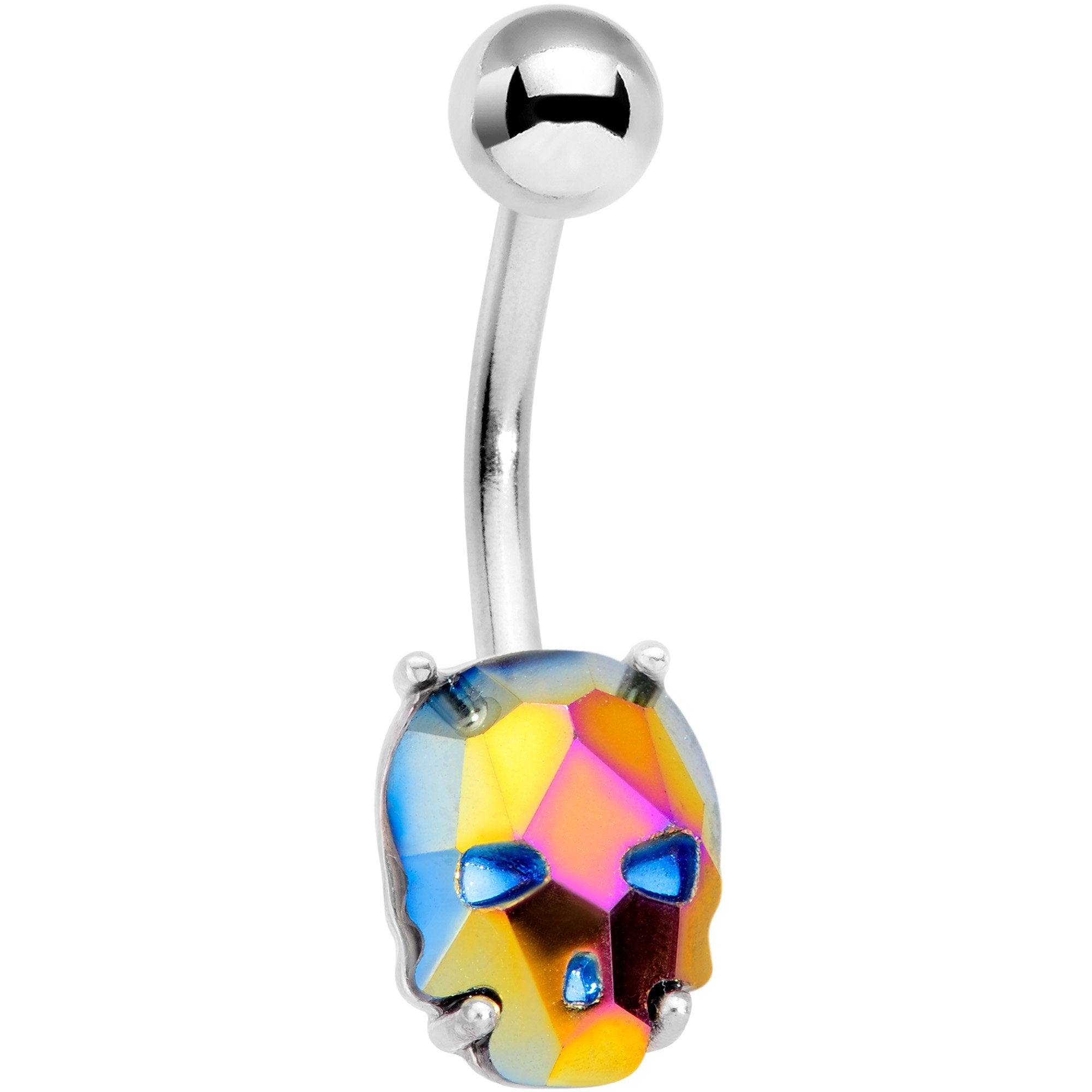 Rainbow Gem Sugar Skull Mask Belly Ring