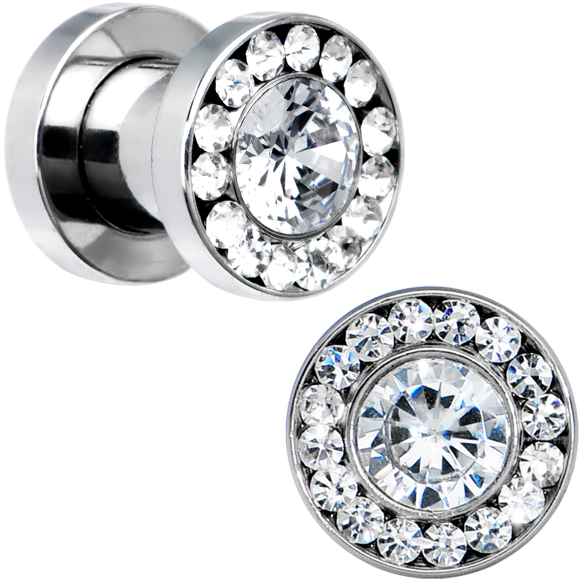 2G Clear CZ Big Bling Screw Fit Tunnel Plug Set