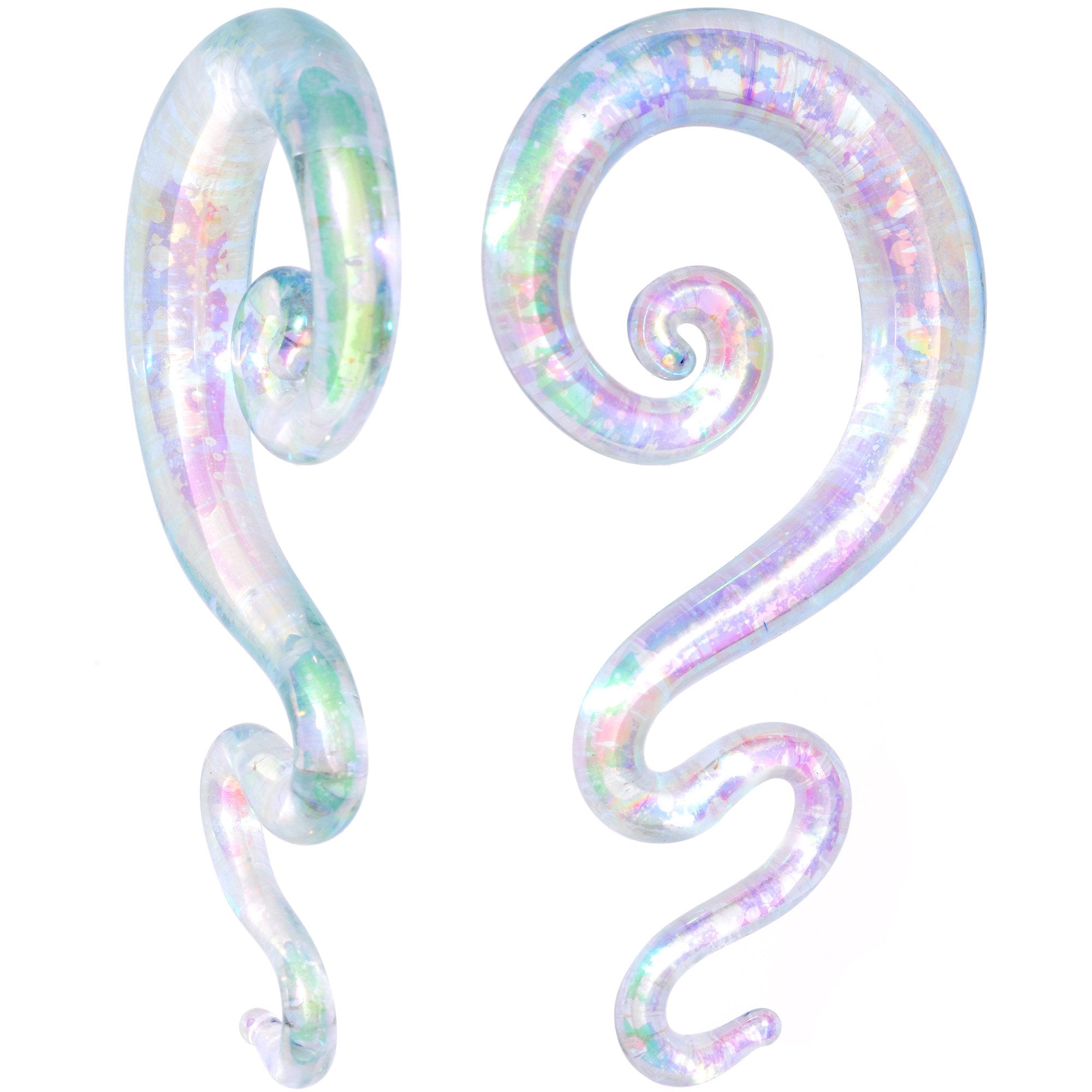 White Glass Shimmer Zig Zag Spiral Taper Set 5mm to 8mm