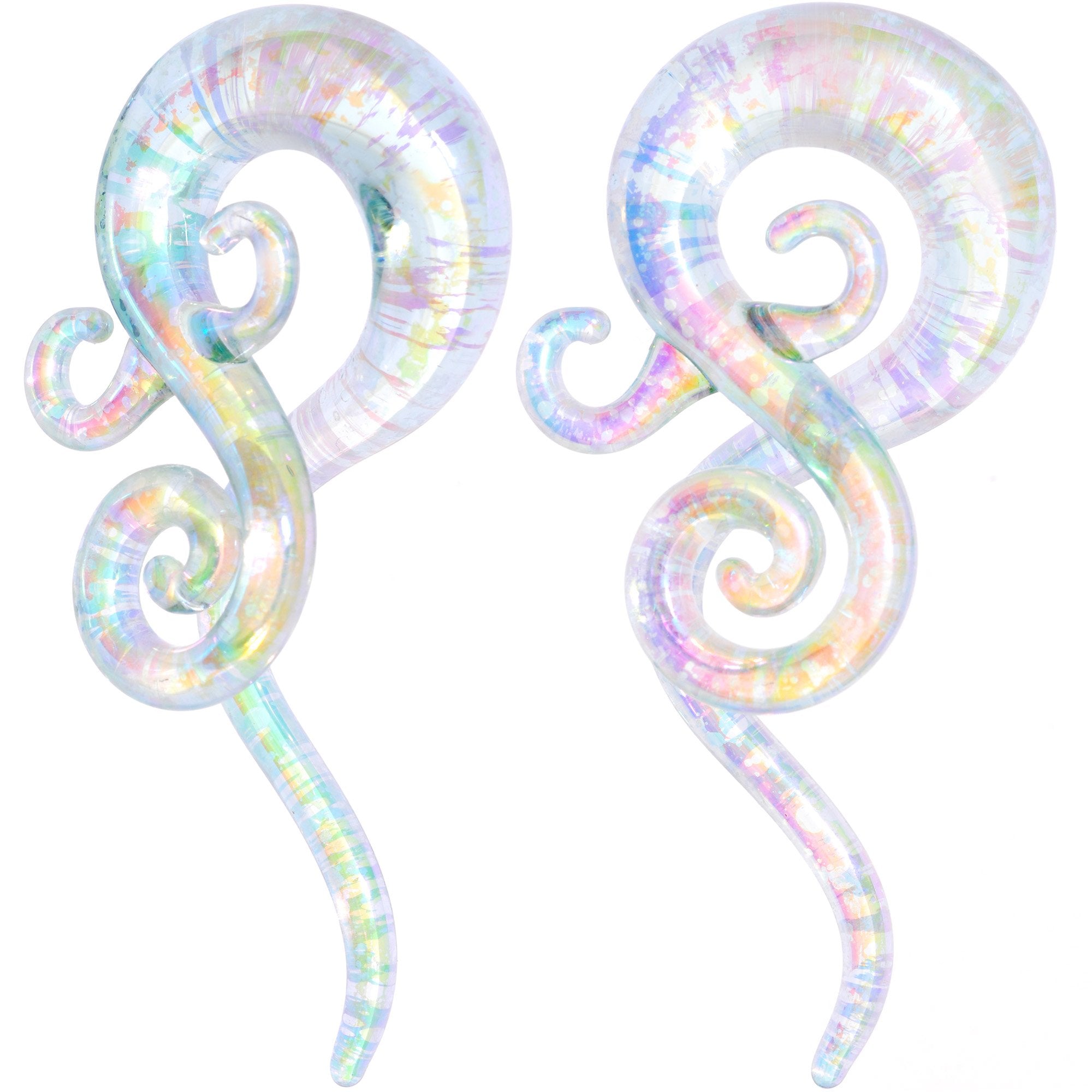 White Glass Shimmer Swirl Twirl Spiral Taper Set 6mm to 12mm