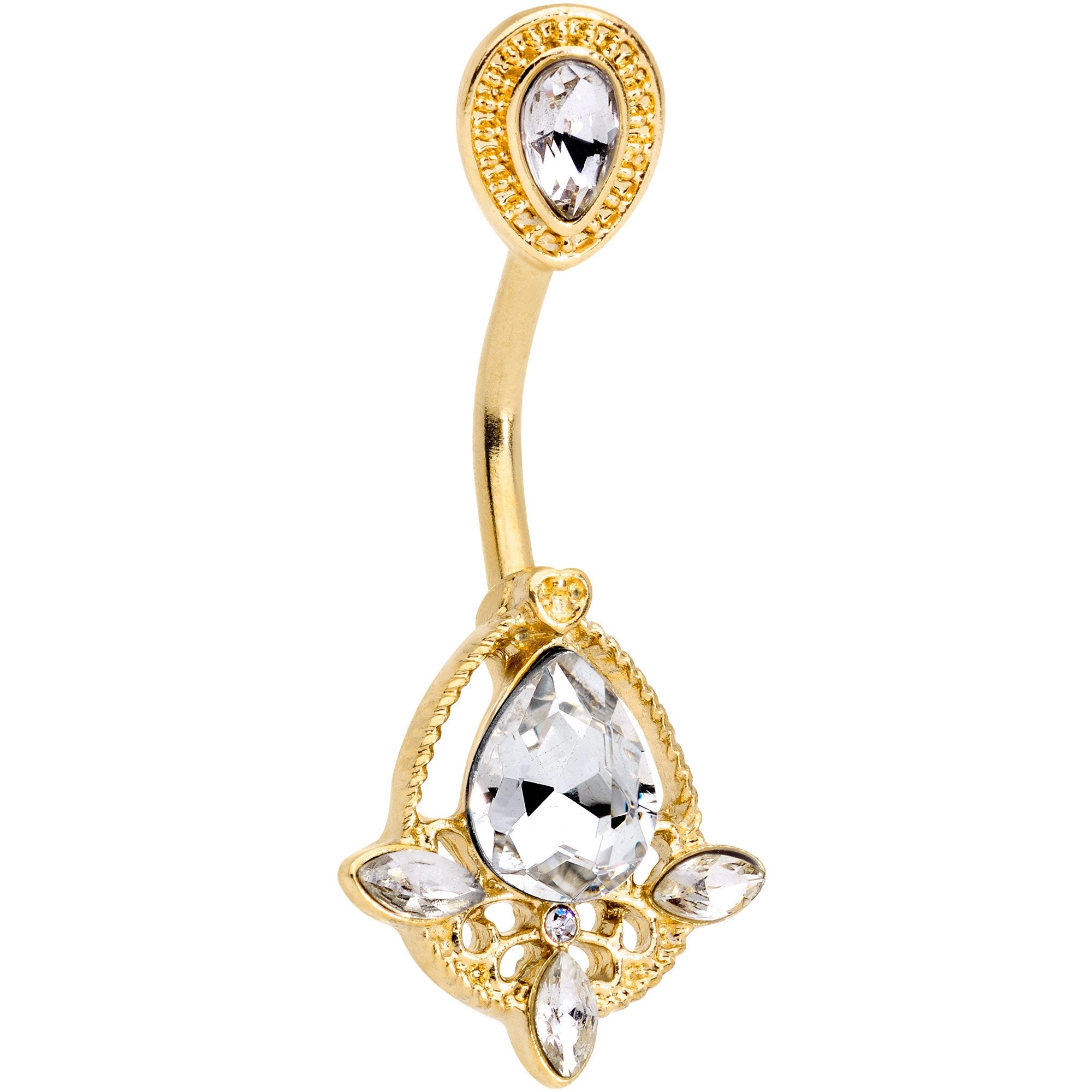 Clear Gem Gold Tone Tear Drop Heaven Double Mount Belly Ring