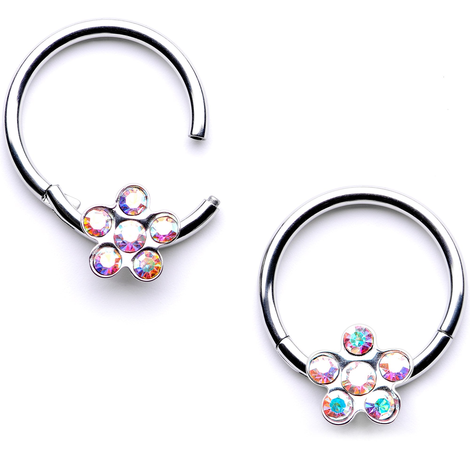16G 3/8 Aurora Gem Petal Flower Hinged Segment Ring Set