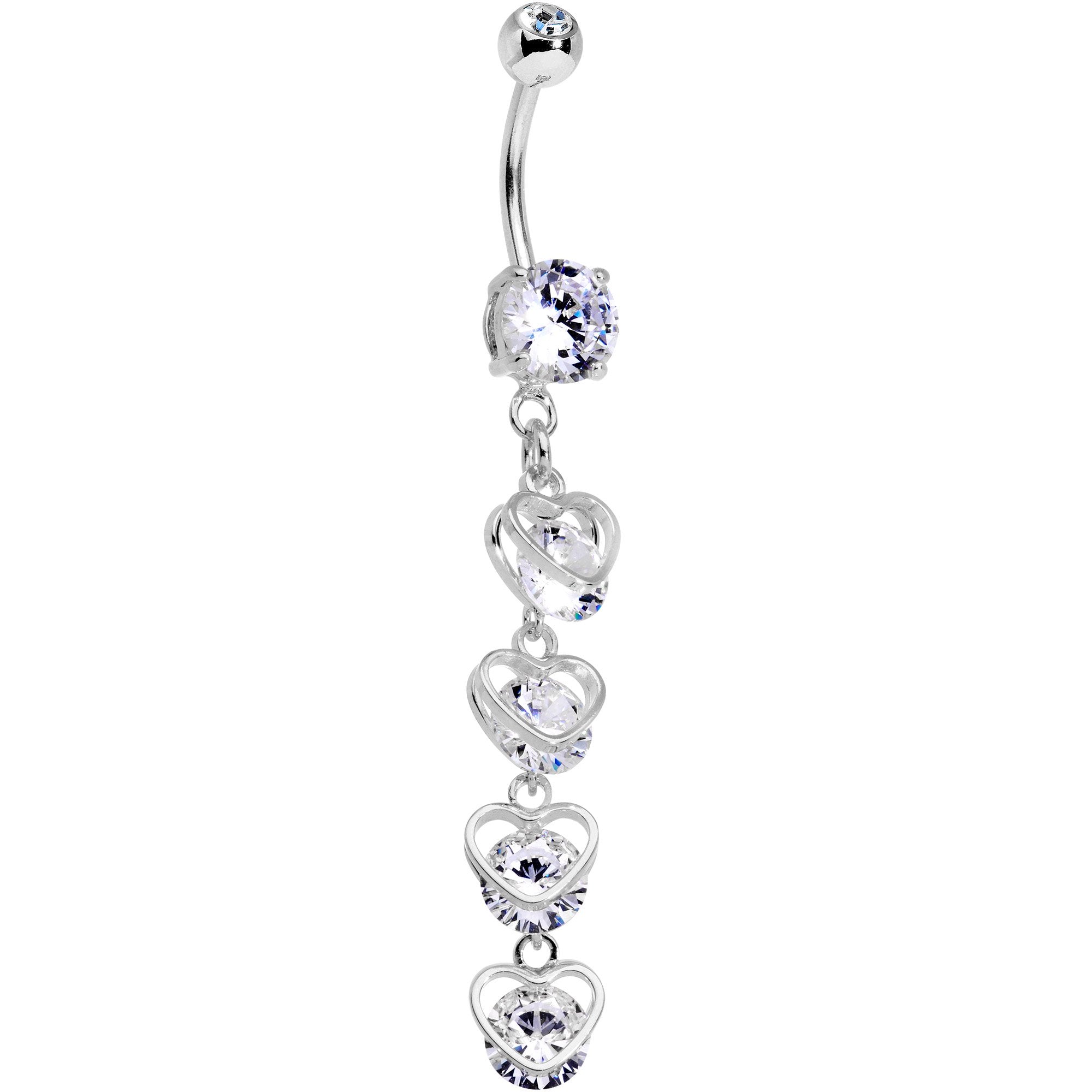 Clear CZ Gem Heart Trap Dangle Belly Ring