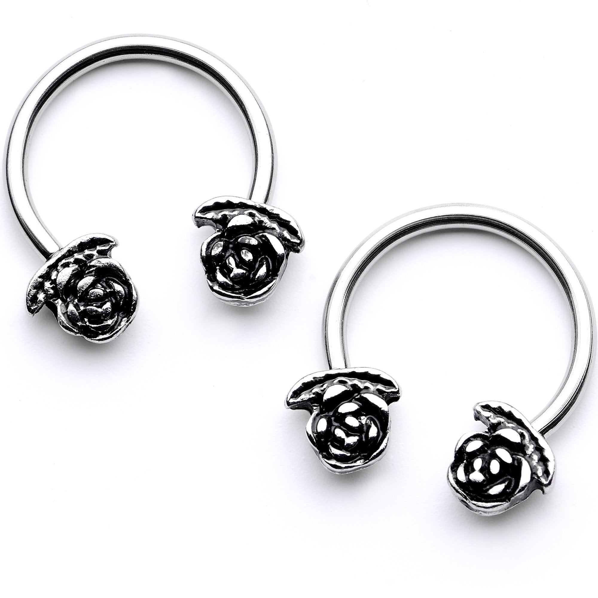 16G 3/8 Rose Flower Garden Horseshoe Curved Barbell Set