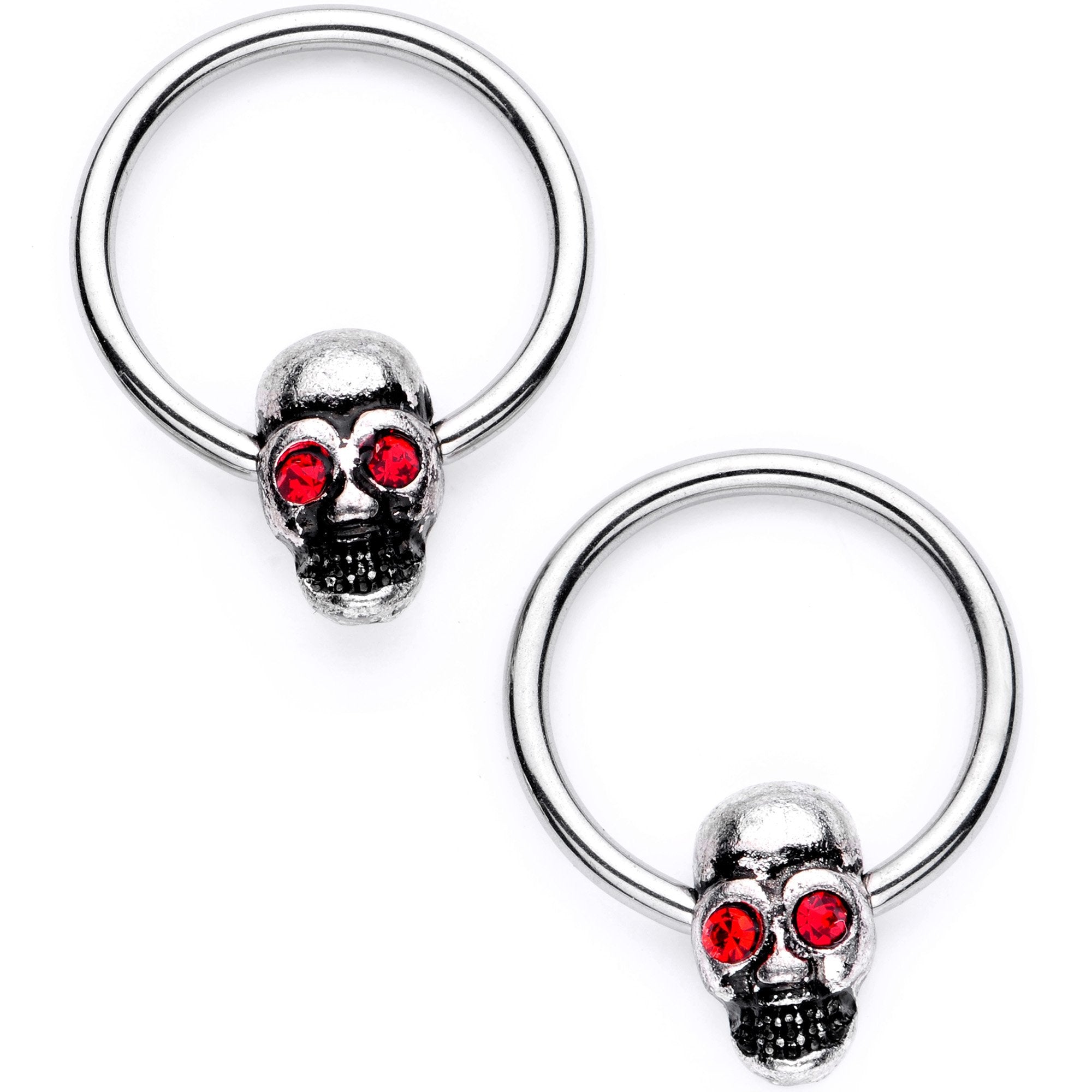 16G 3/8 Red Gem Skull Eye Horseshoe Barbell BCR Captive Ring Set