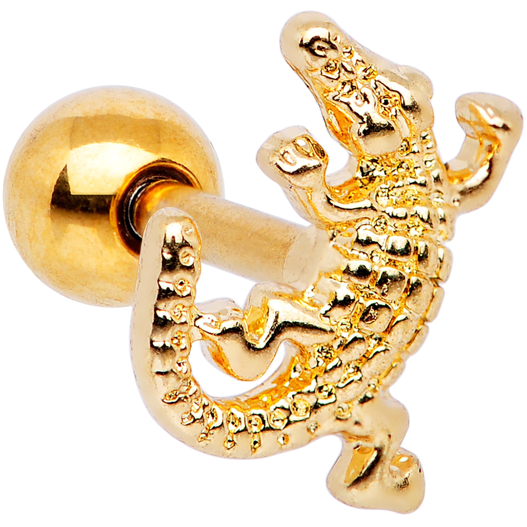 16G 1/4 Gold PVD Alligator Tragus Cartilage Earring