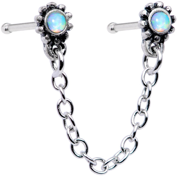 Sterling Silver Long Branched Chain Double Piercing Cuff Earring