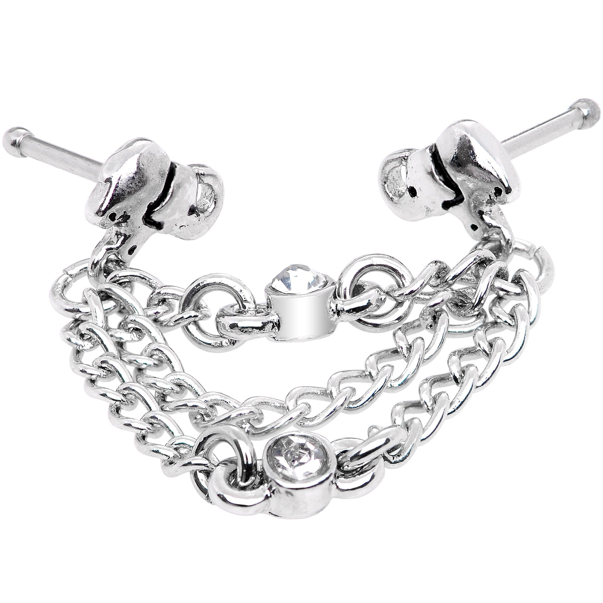 20G 1/4 Clear Gem Elephant Chain Dangle Double Nose Bone