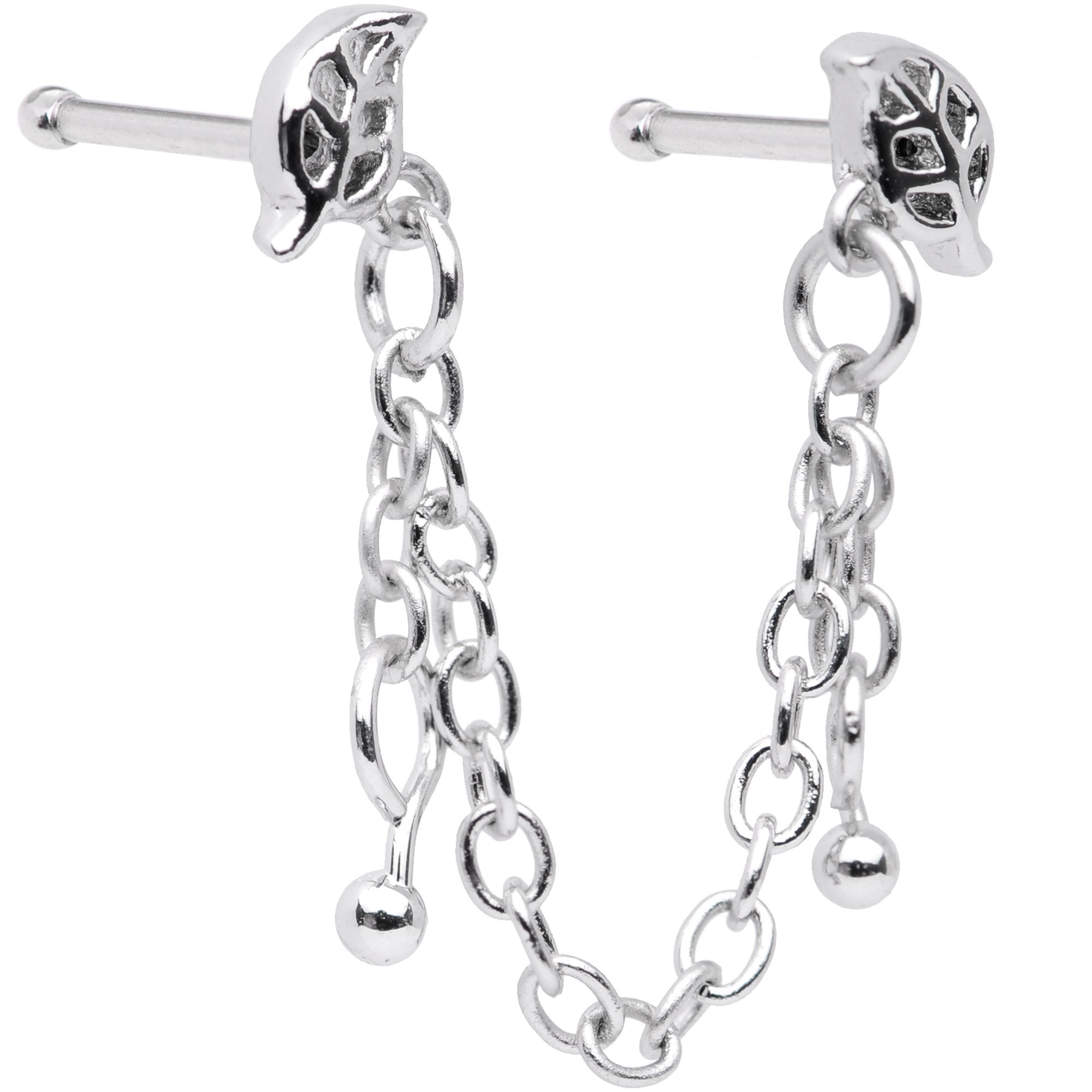 20G 1/4 Autumn Fall Leaves Chain Dangle Double Nose Bone