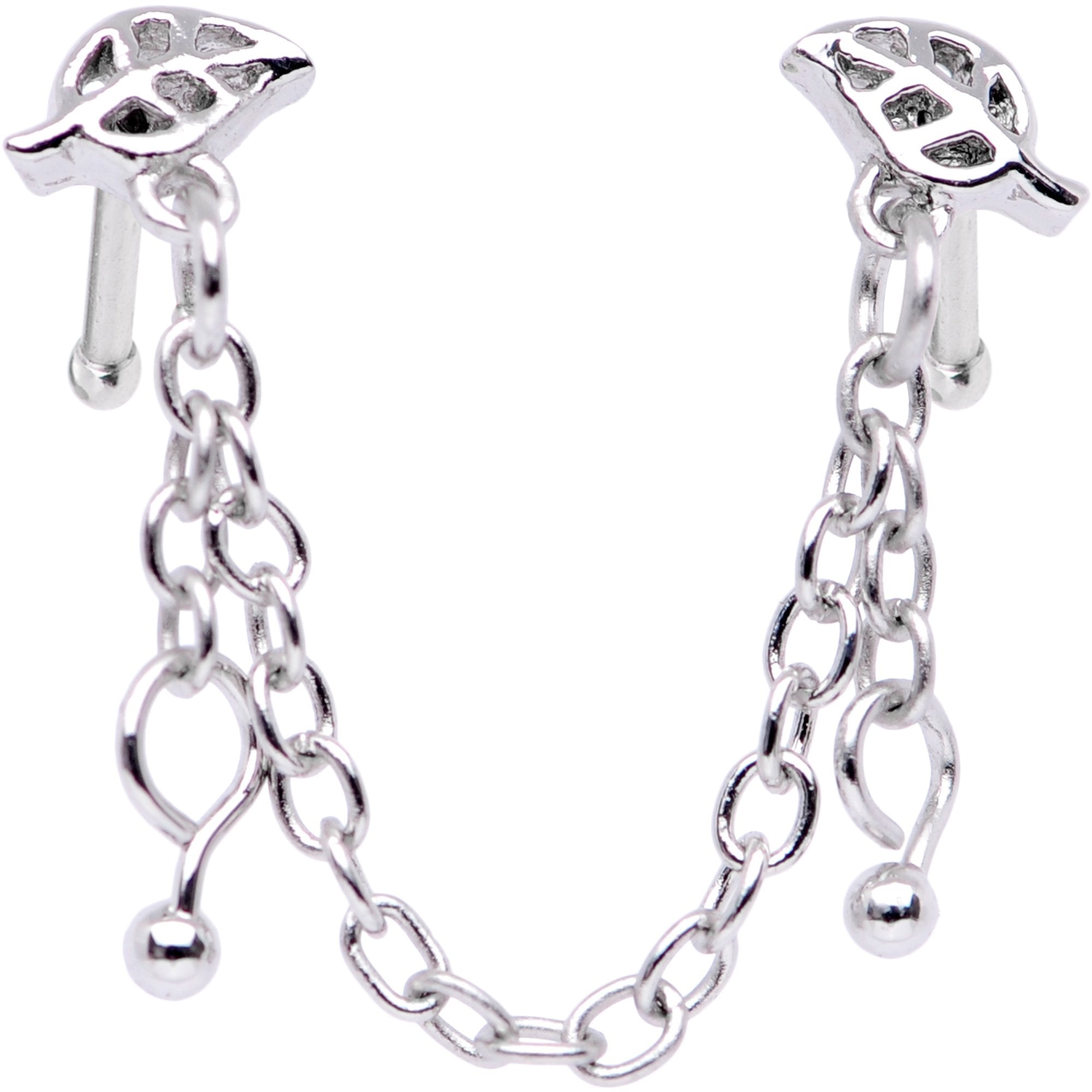 20G 1/4 Autumn Fall Leaves Chain Dangle Double Nose Bone