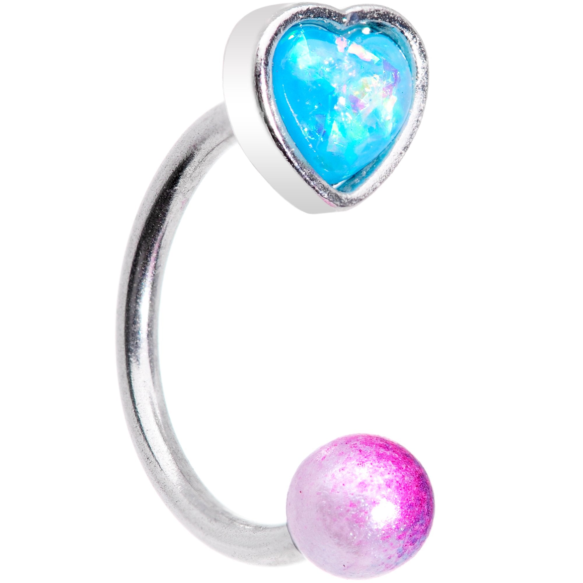 16G 5/16 Blue Faux Opal Heart Pearlescent Horseshoe Barbell