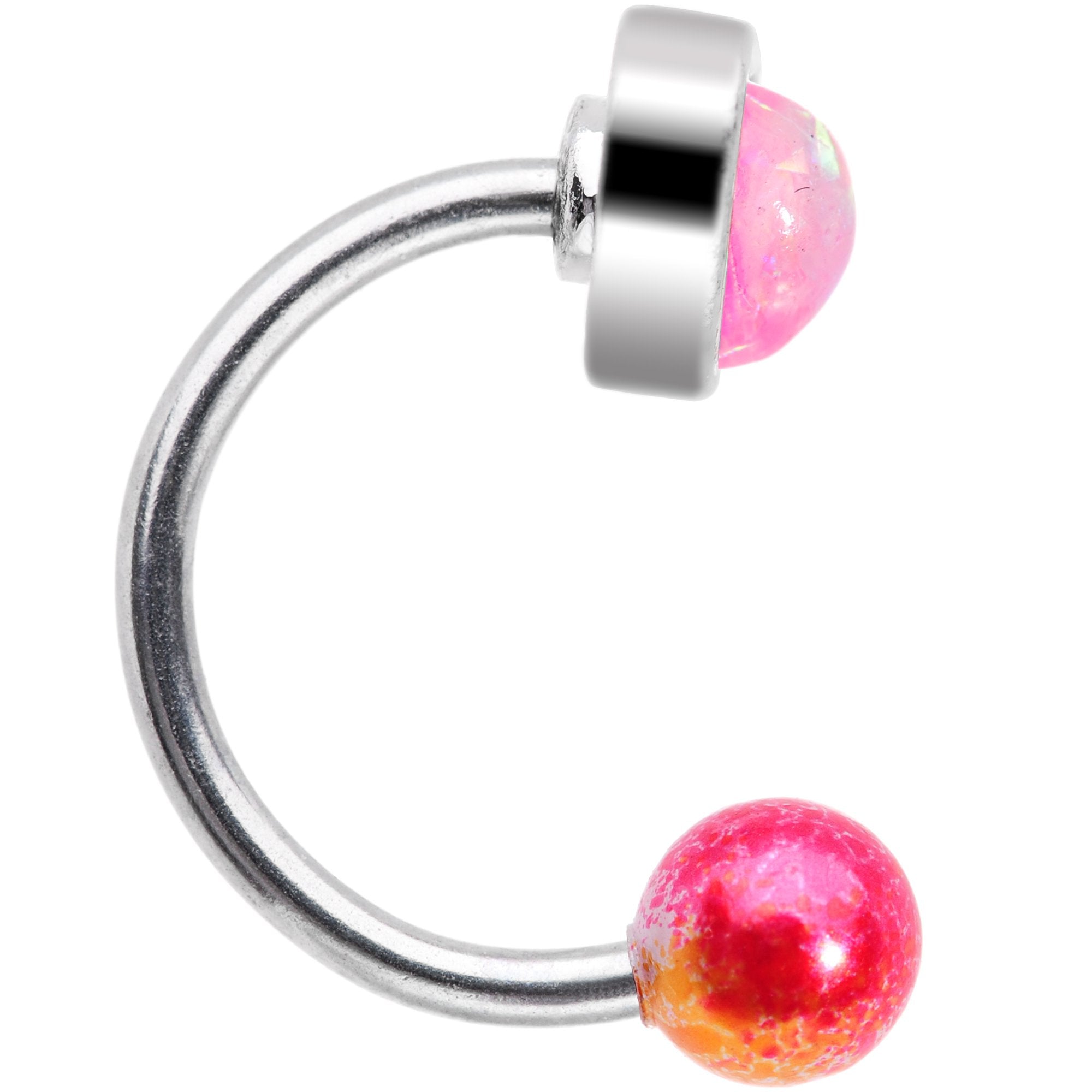 16G 5/16 Pink Faux Opal Heart Pearlescent Horseshoe Barbell