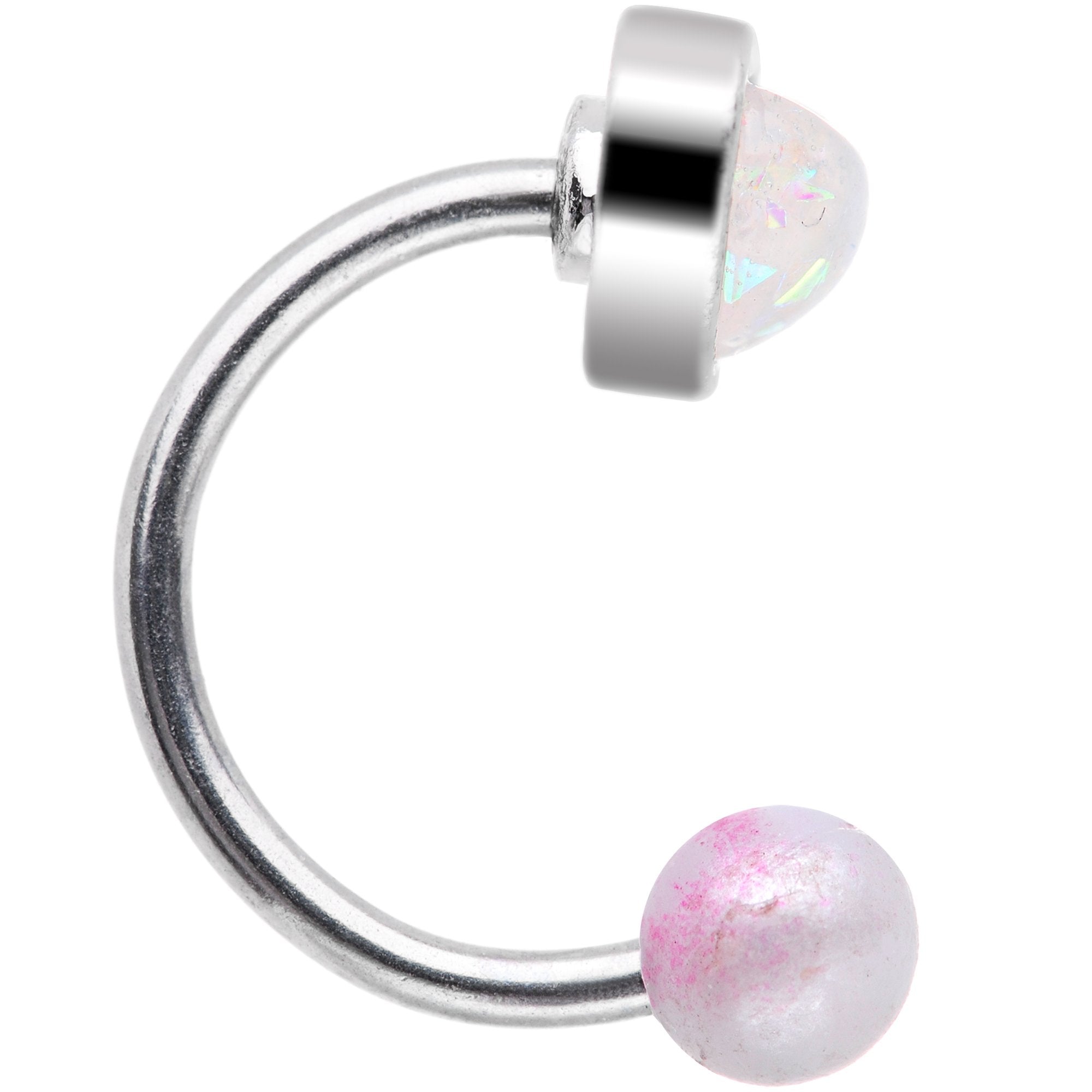 16G 5/16 White Faux Opal Heart Pearlescent Horseshoe Barbell