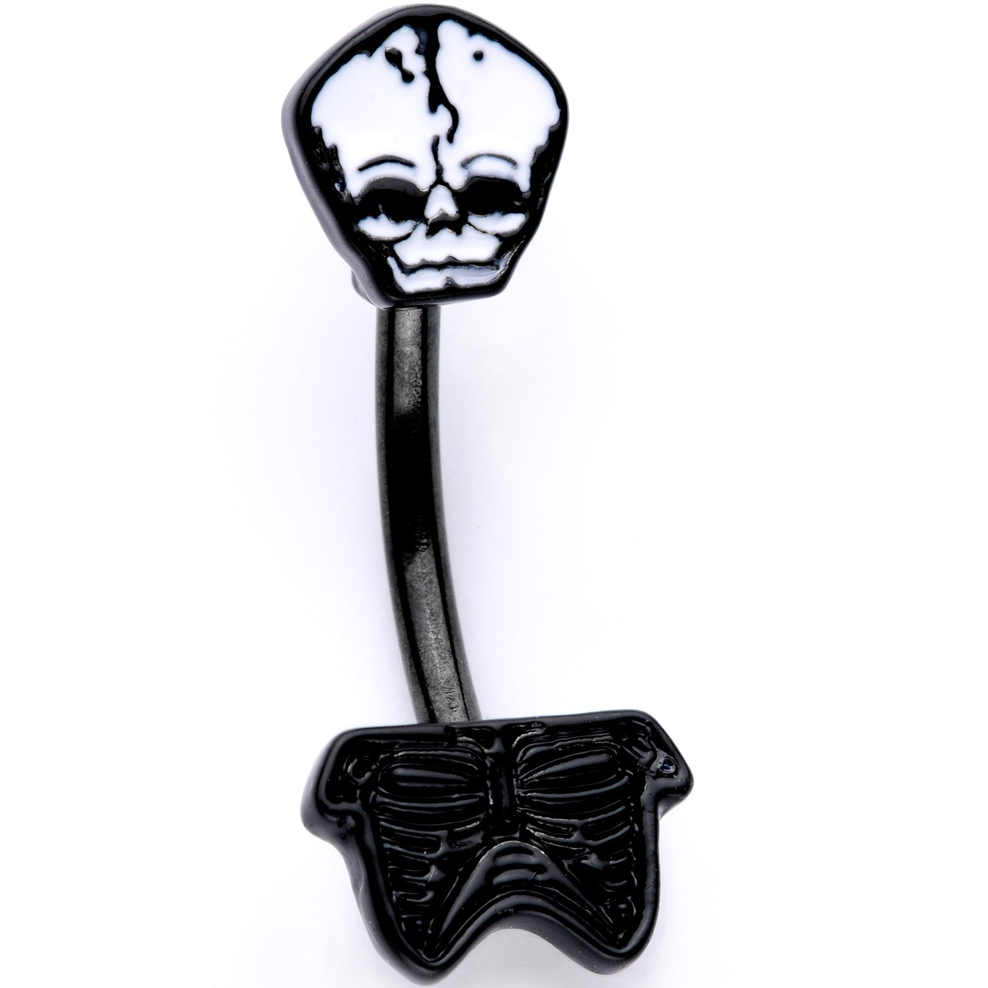 Black Plated Mister Skull and Bones Double Mount Belly Ring