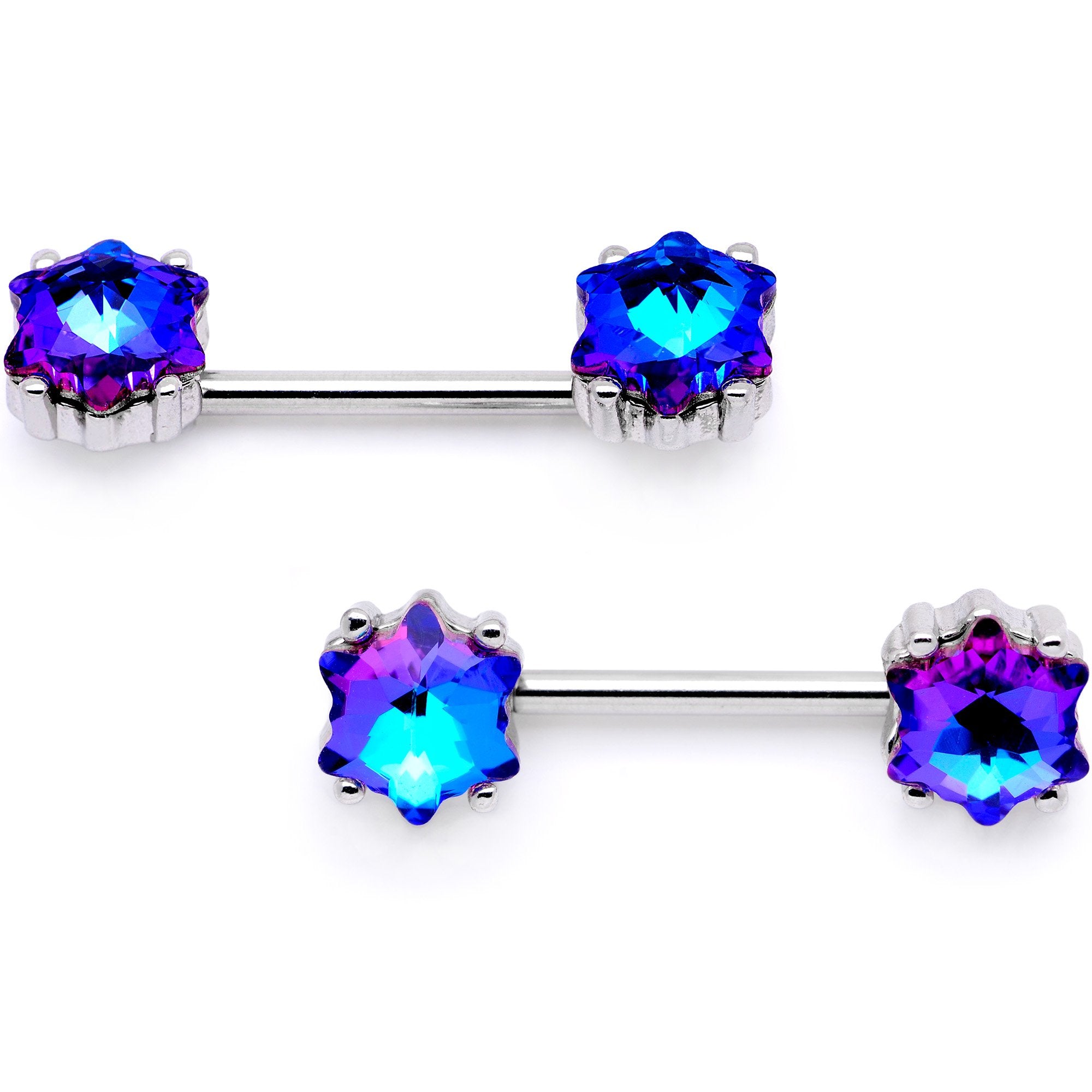 9/16 Blue Gem Supernova Barbell Nipple Ring Set