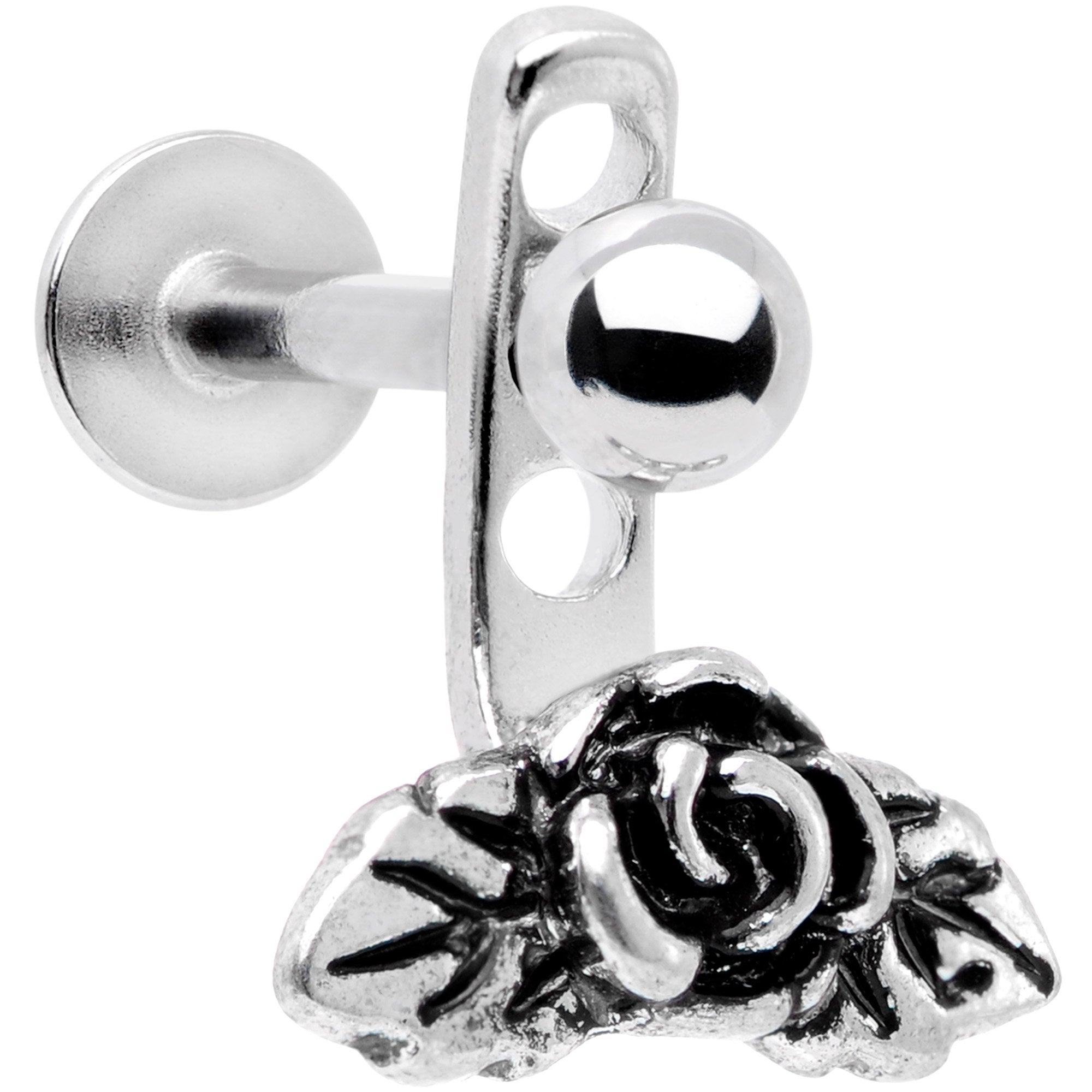 16G 3/8 Kissed Rose Flower Dangle Cartilage Tragus Helix Piercing