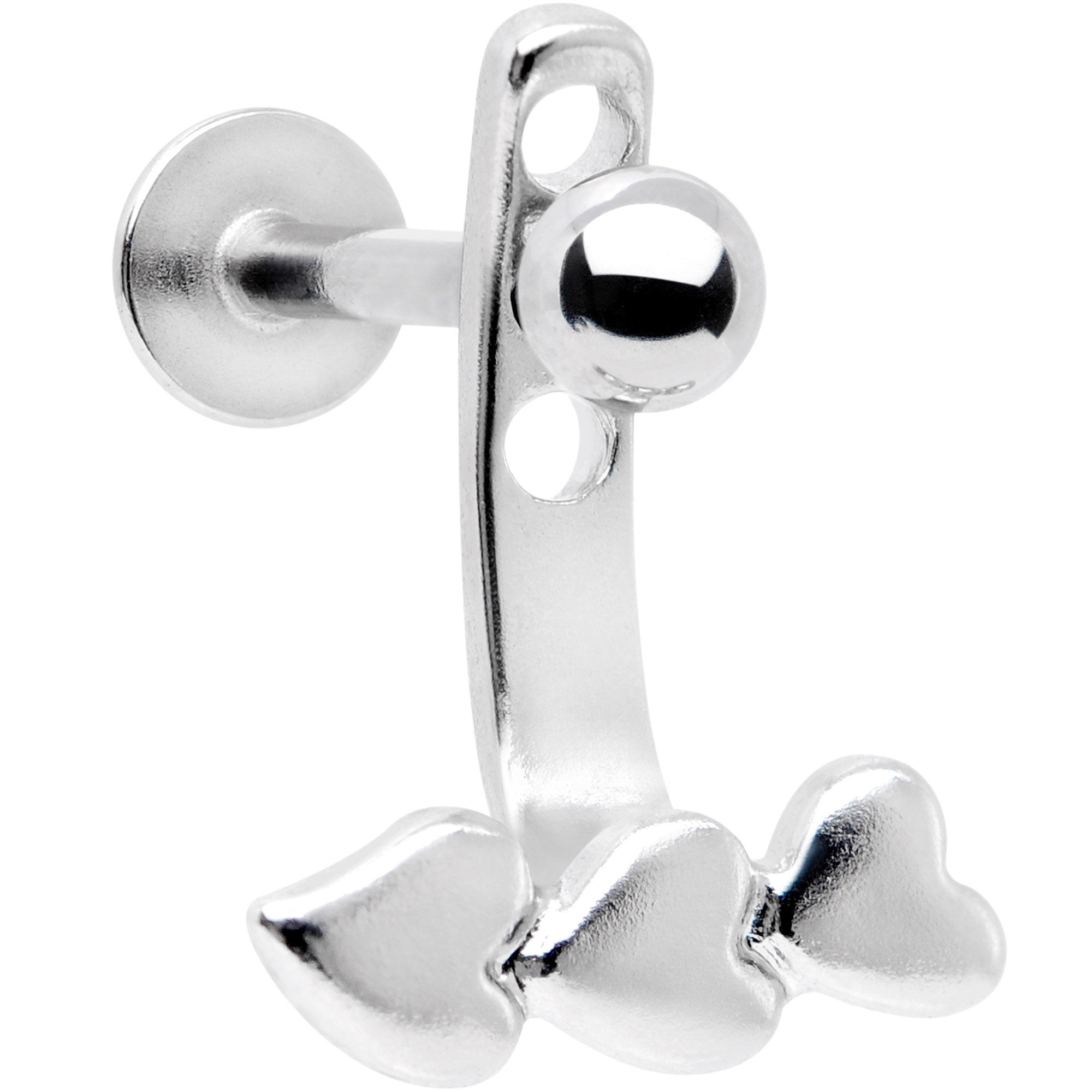 16G 3/8 Triple Heart Dangle Cartilage Tragus Helix Piercing