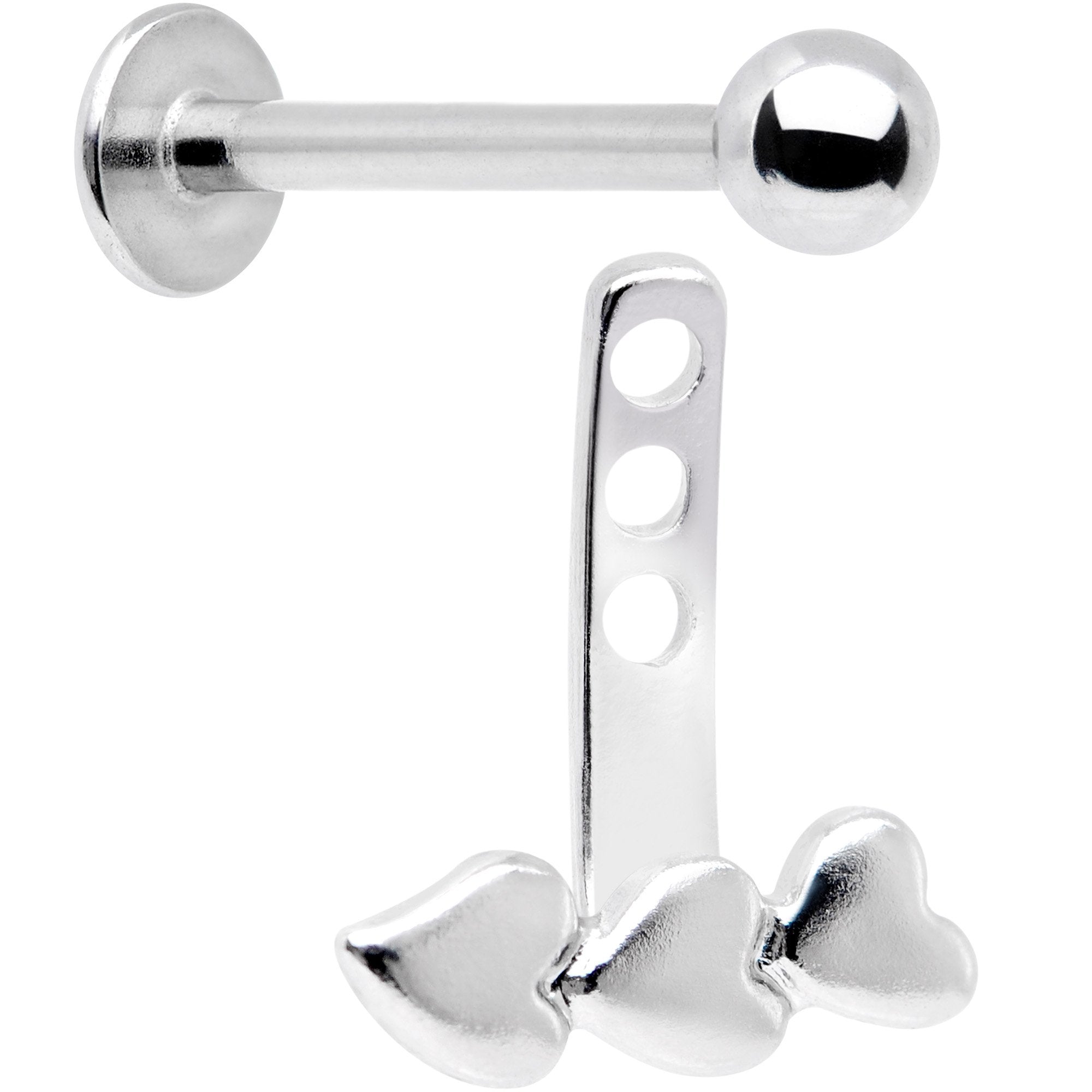 16G 3/8 Triple Heart Dangle Cartilage Tragus Helix Piercing